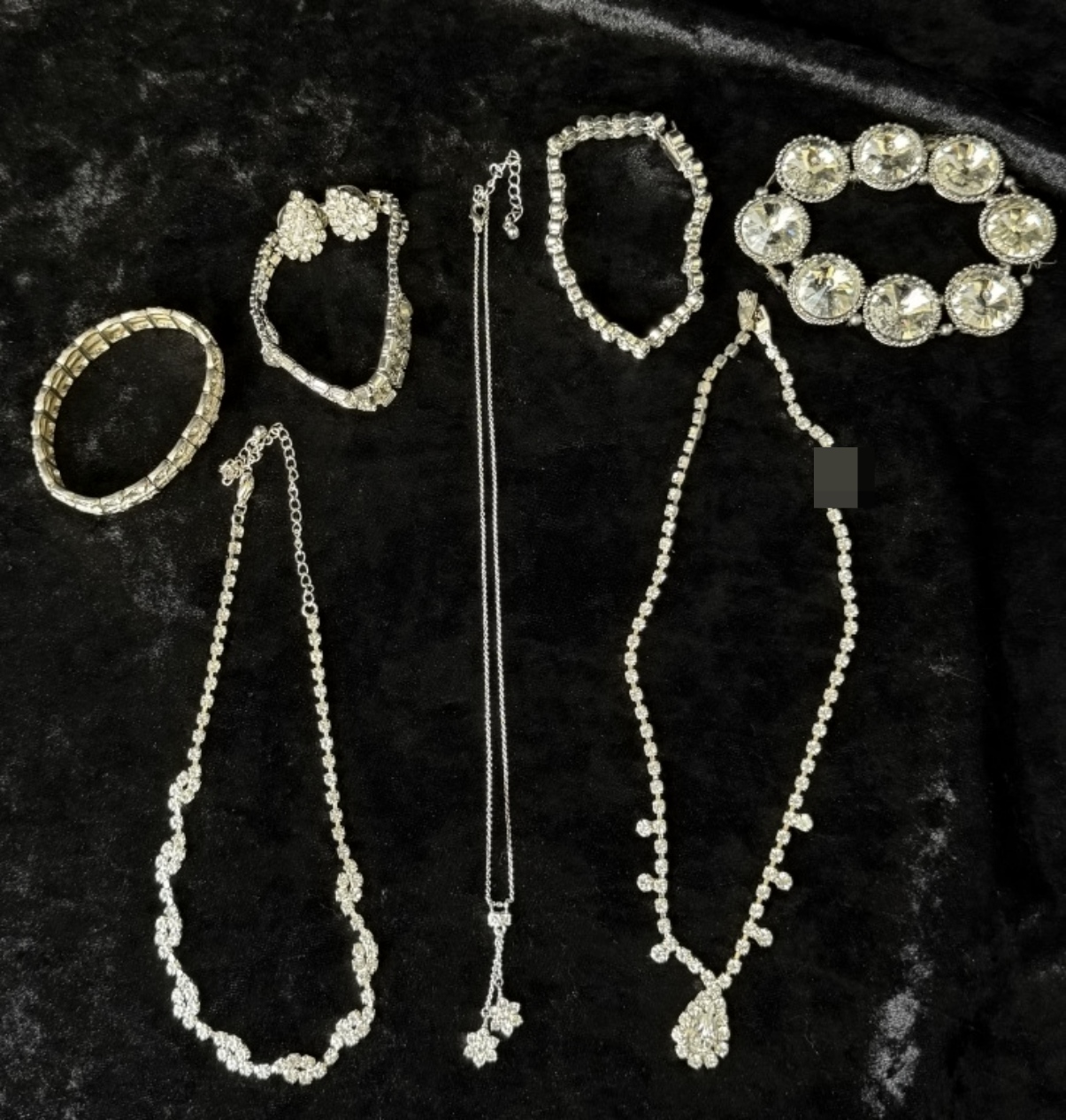 Silver-Tone Rhinestone Jewelry Lot, 7 Pcs