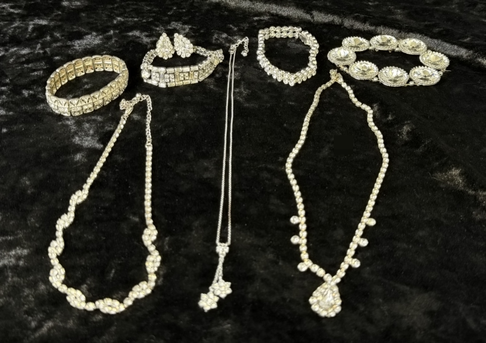 Silver-Tone Rhinestone Jewelry Lot, 7 Pcs