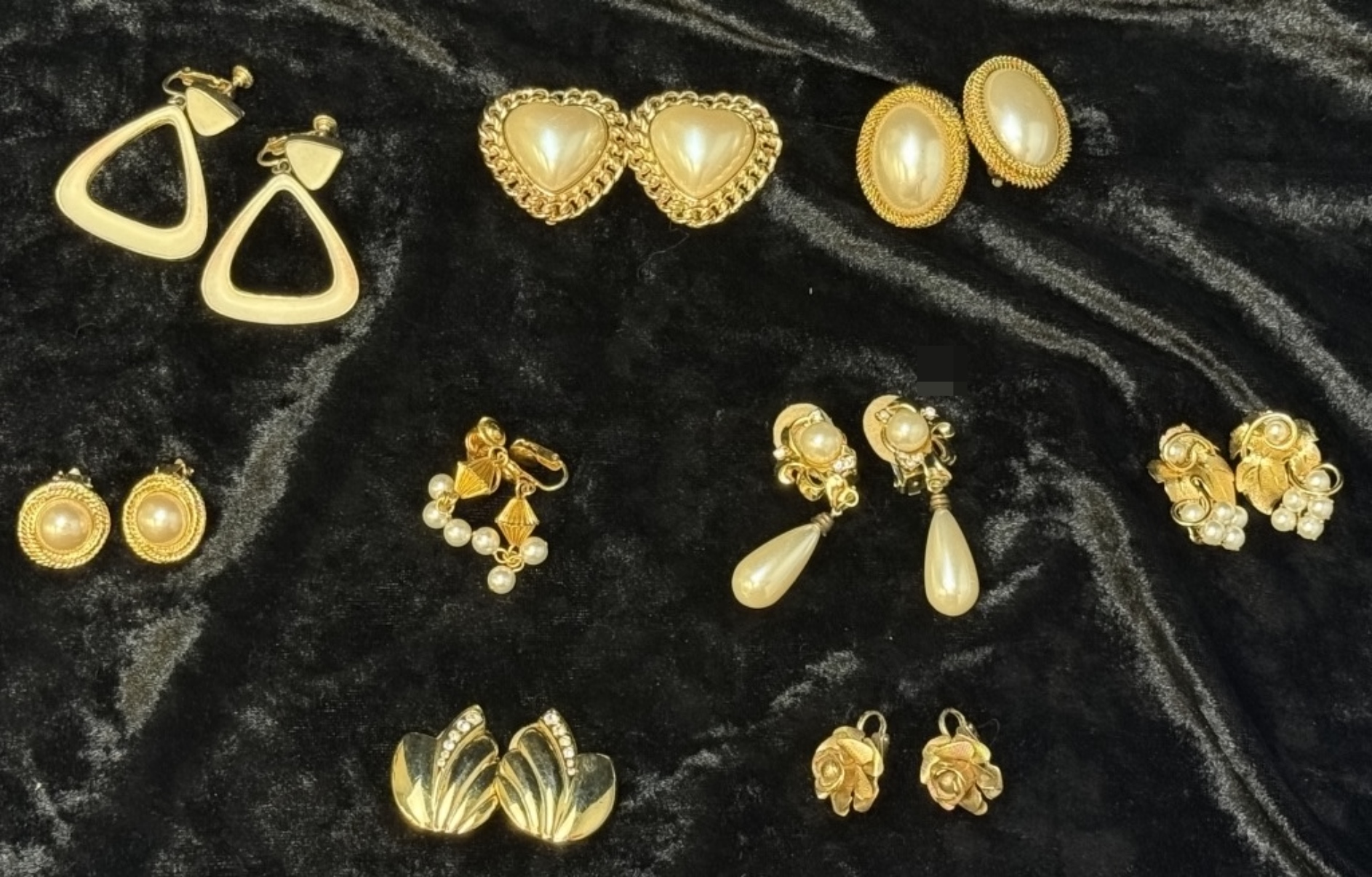 9 Sets Gold-Tone Earrings, Faux Pearl