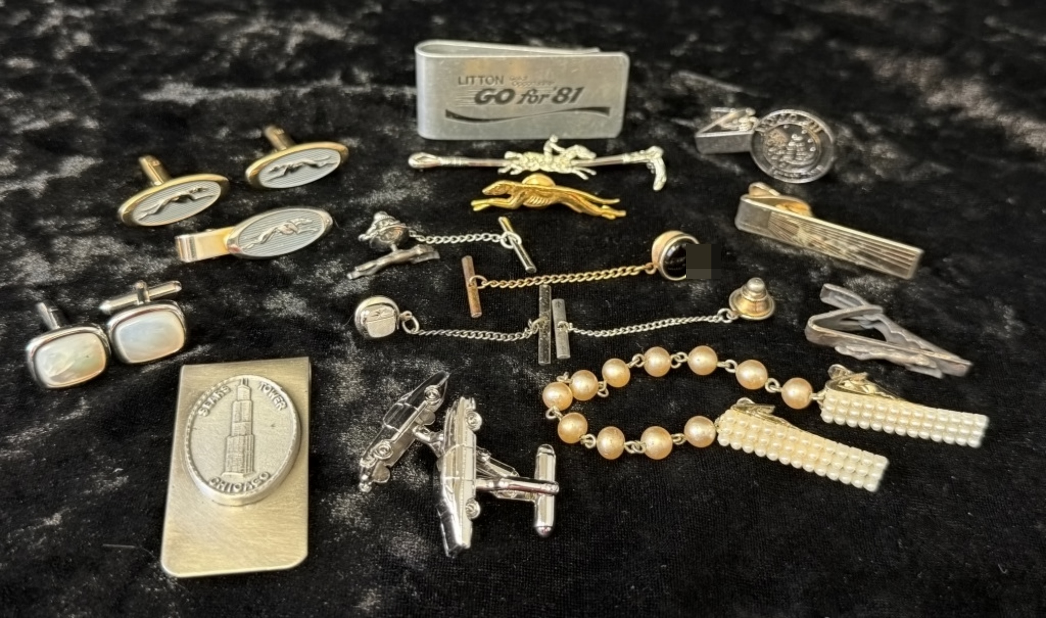 Vintage Men's Lot: Cufflinks, Clips, Tie Chains