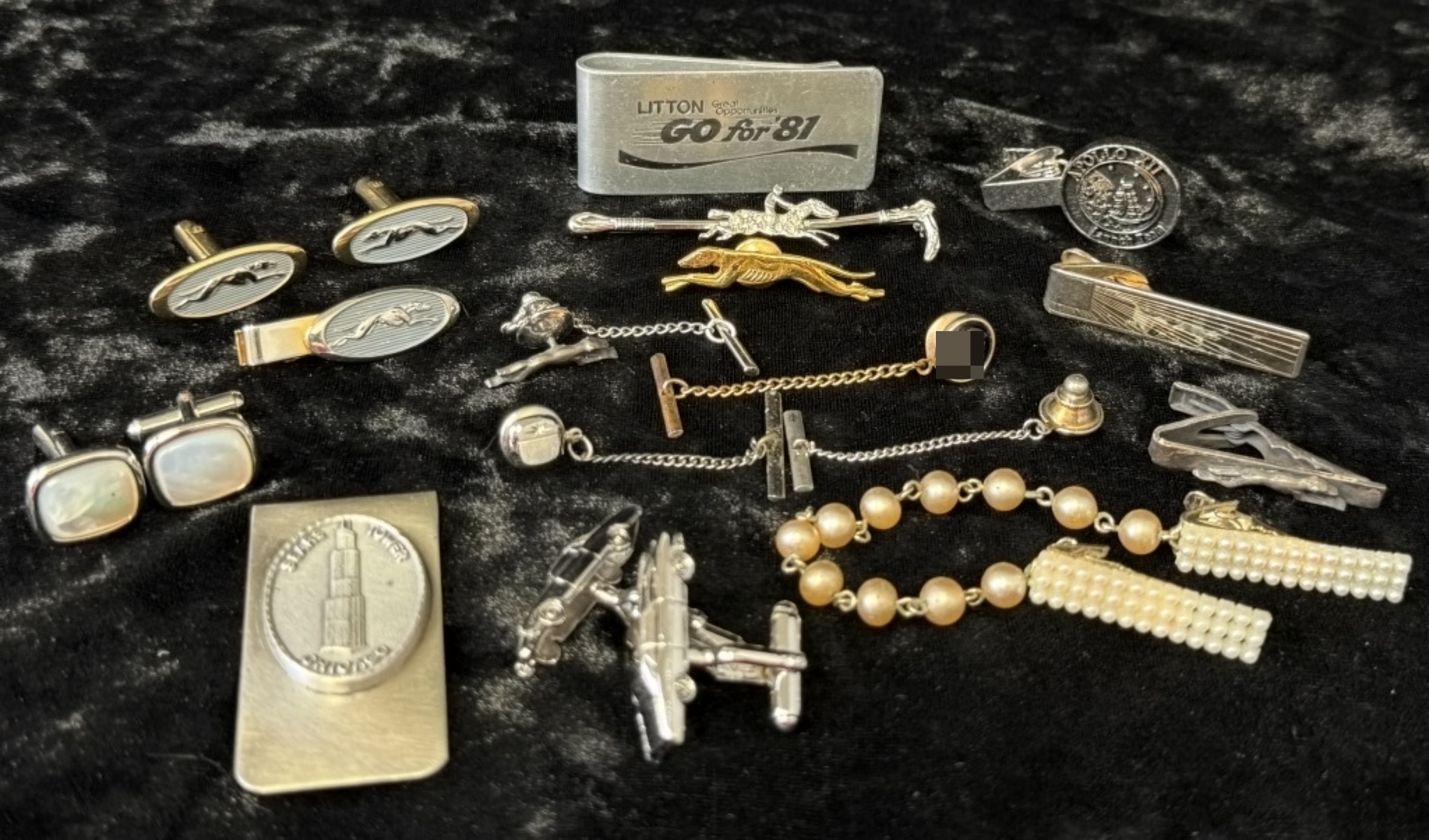 Vintage Men's Lot: Cufflinks, Clips, Tie Chains