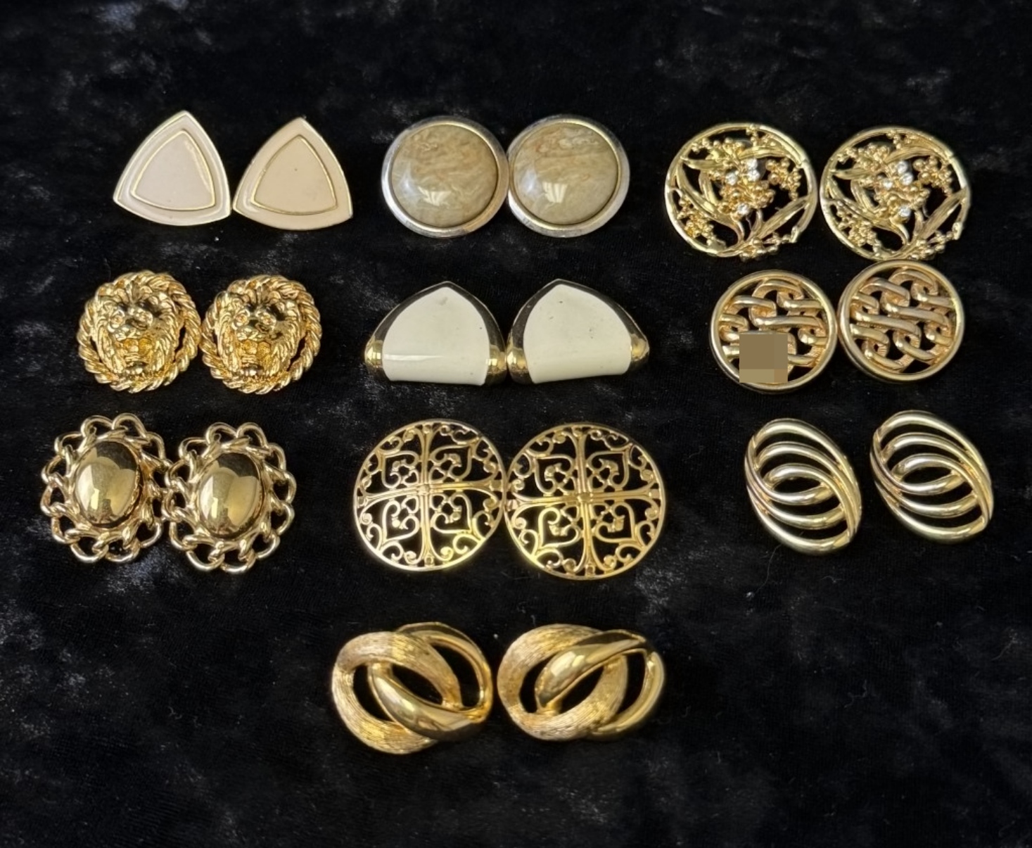 10 Pairs Gold-Tone Vintage Earrings