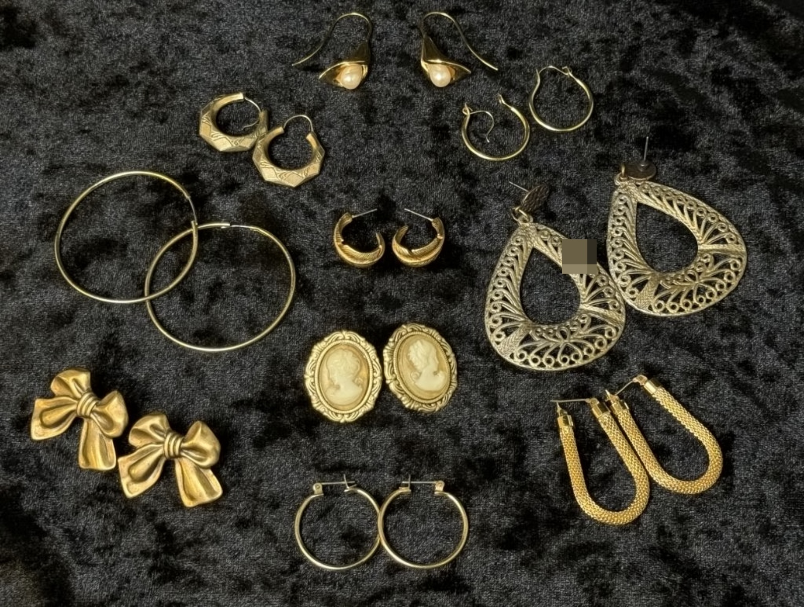 Gold-Tone Earring Lot, 10 Pairs Hoops Bows