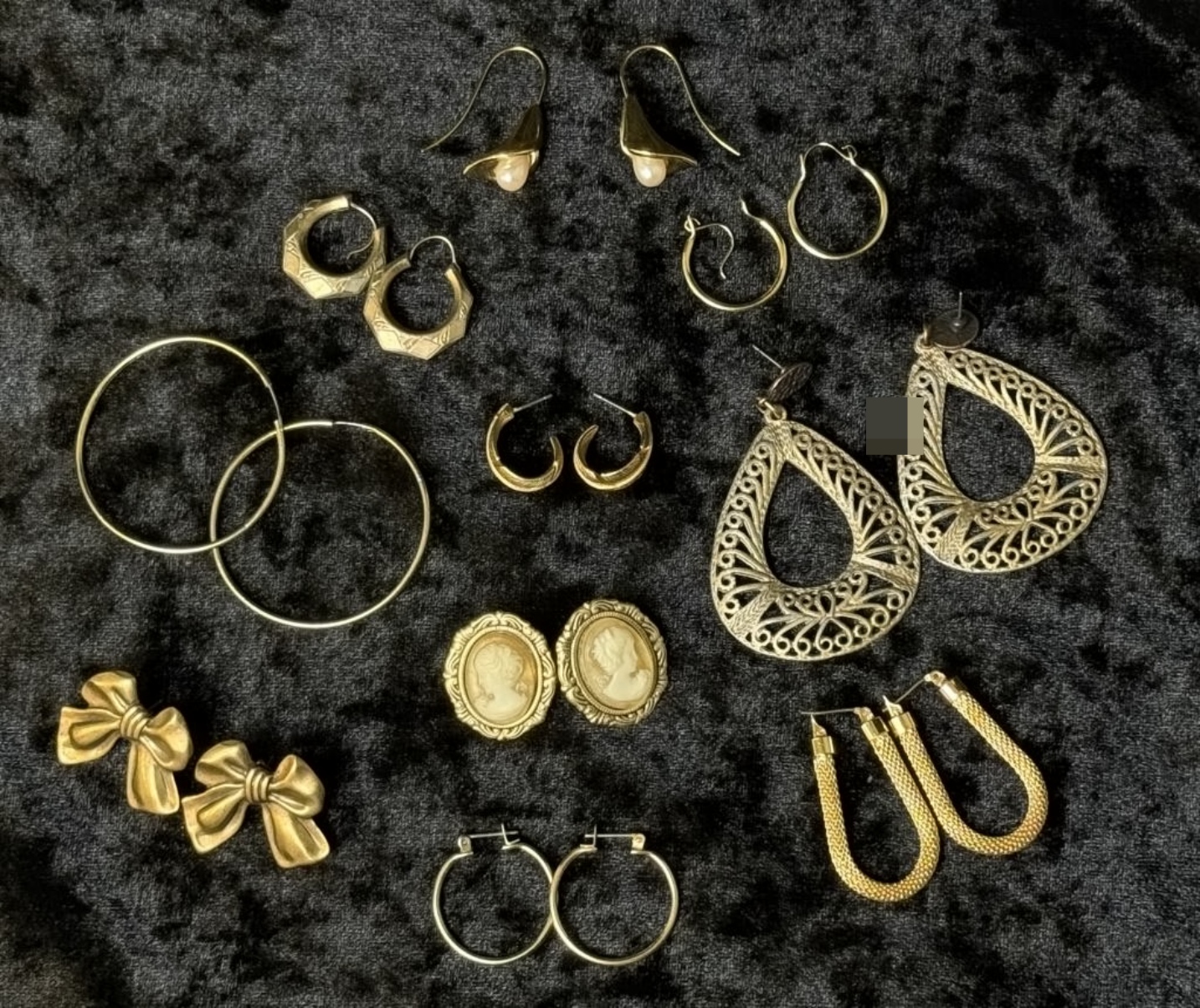 Gold-Tone Earring Lot, 10 Pairs Hoops Bows