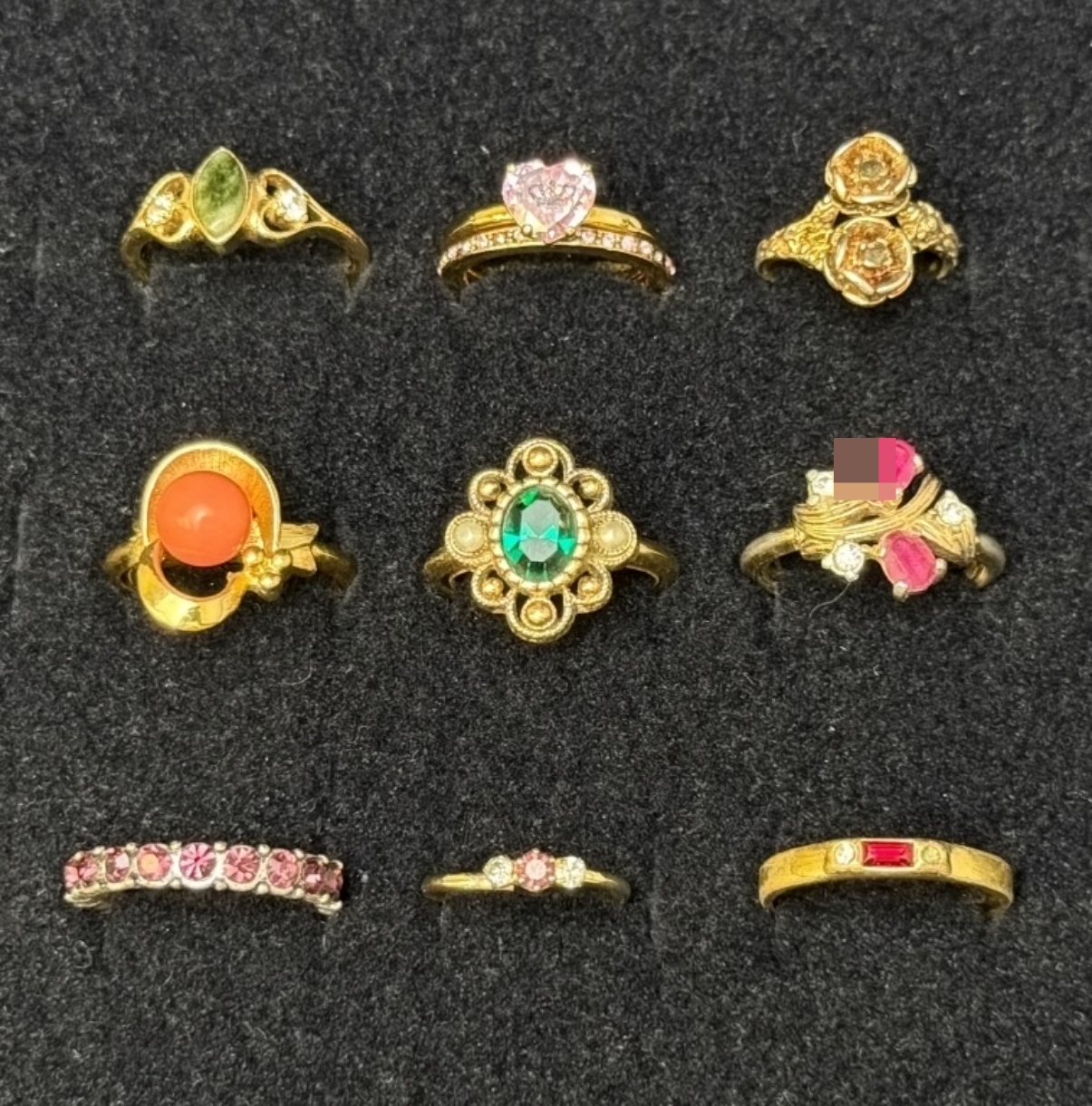 Costume Ring Lot, 9 Pcs Gold-Tone Mixed Stones