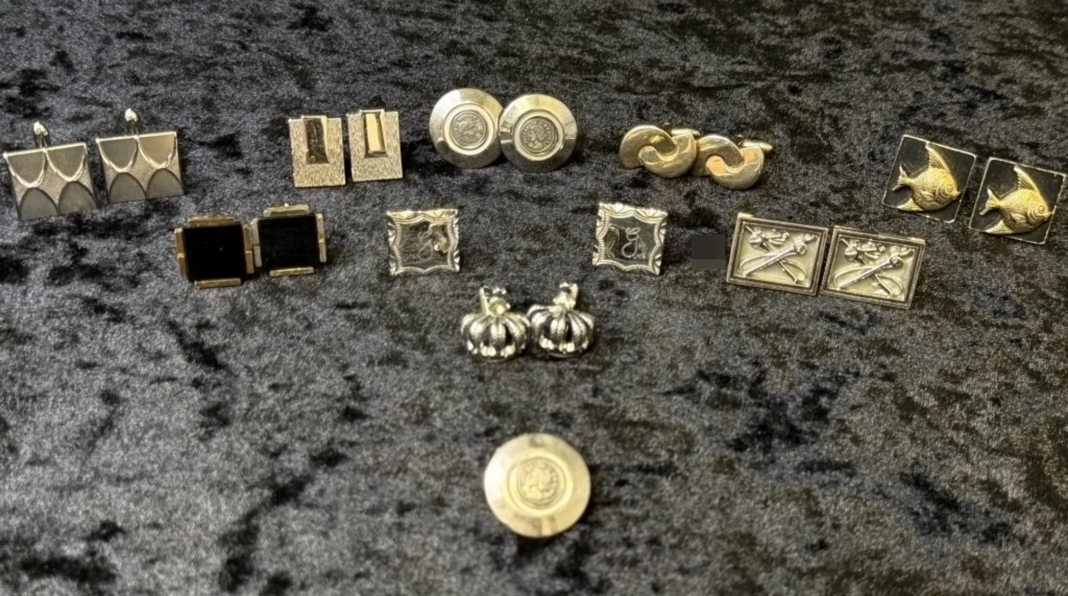 Silver-Tone Cuff Links Lot, 9 Pair + Clip