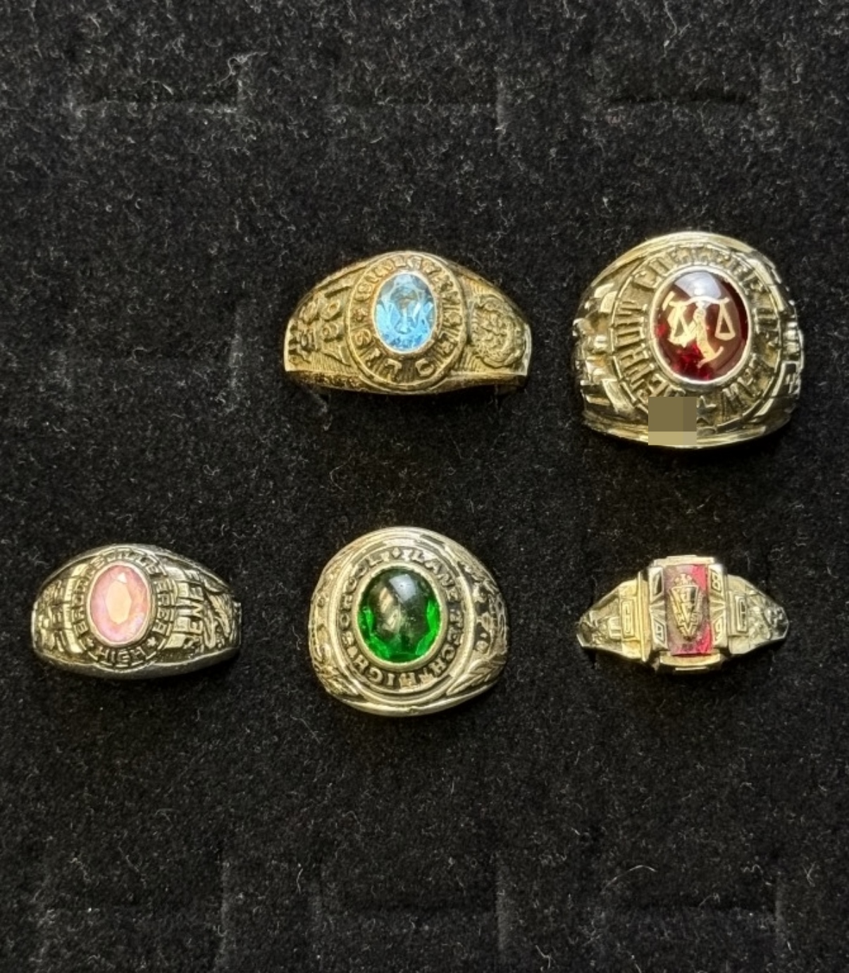 5 Class Rings Blue Green Pink Stones
