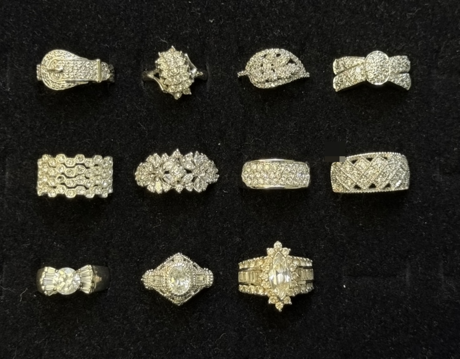 11 Silver-Tone Wedding Style Rings, Faux Diamonds