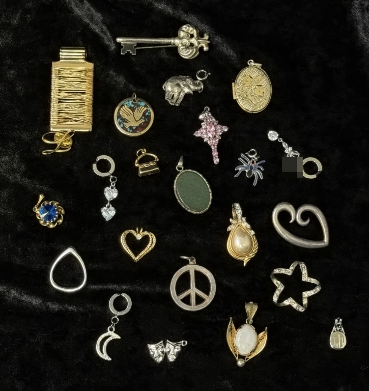 Estate Pendant Lot, 22 Pcs Plus Gold-Tone Pin