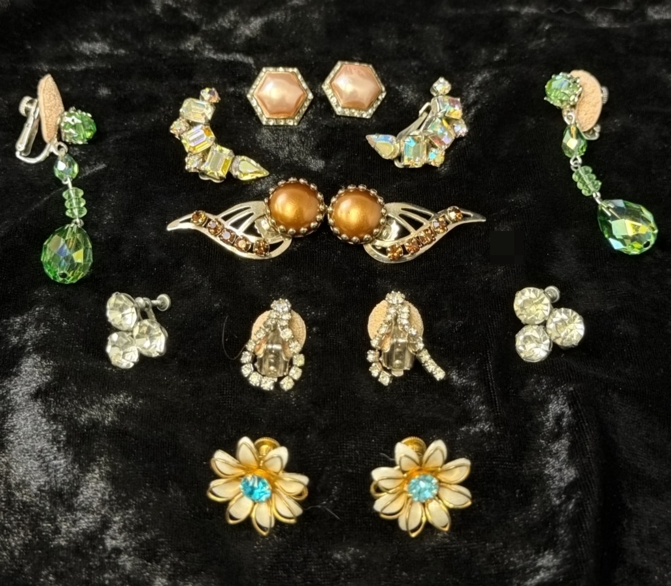Vintage Costume Clip Earrings, 7 Pair Lot