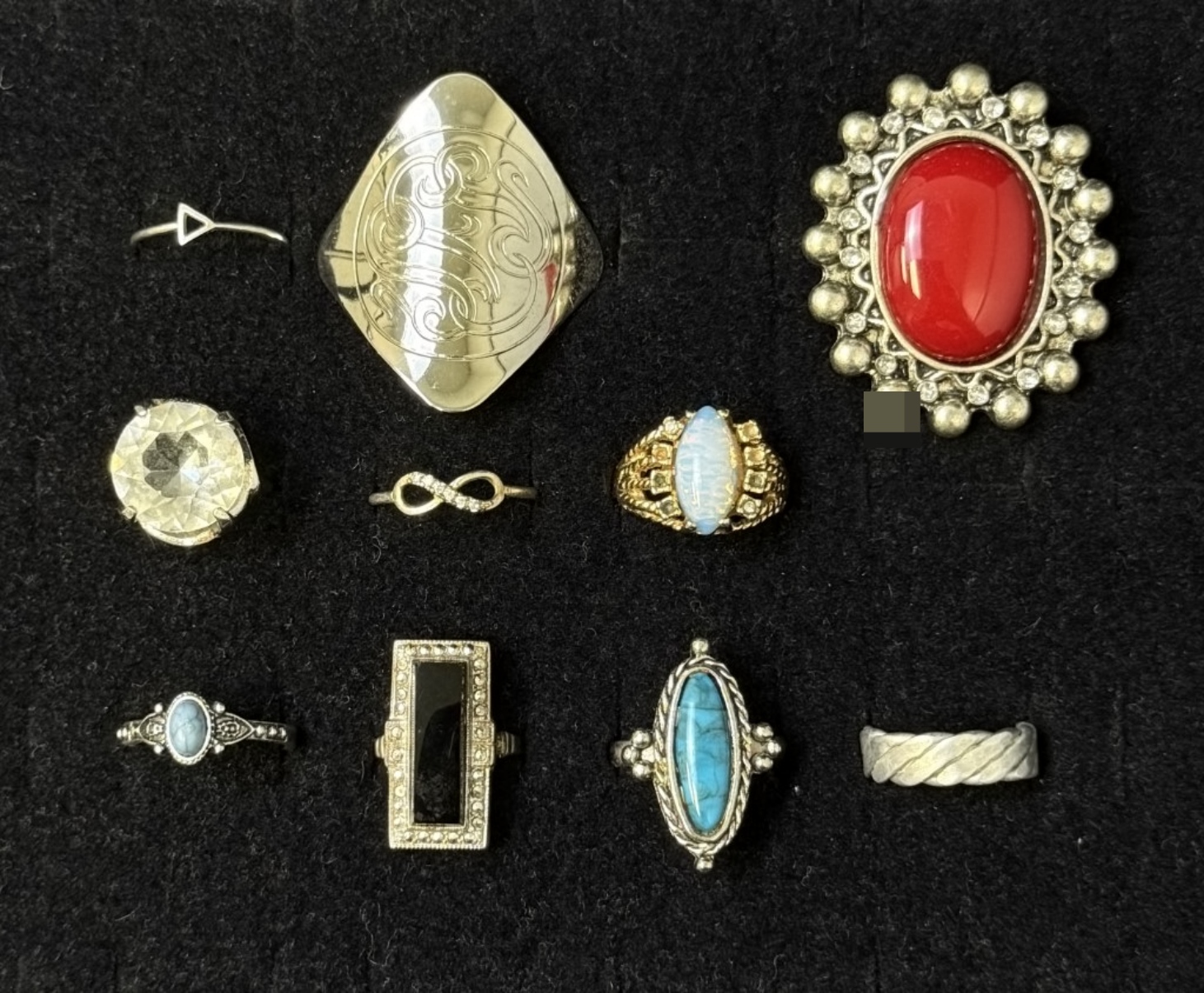 Silver-Tone Ring Lot, 10 Pcs Faux Stones