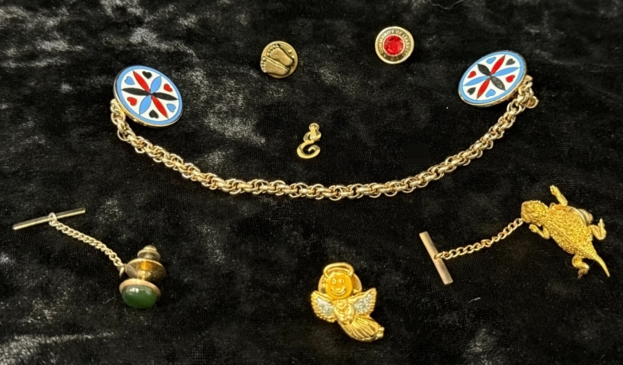 Vintage Tie Chain & Pin Lot, Angel, Footprint