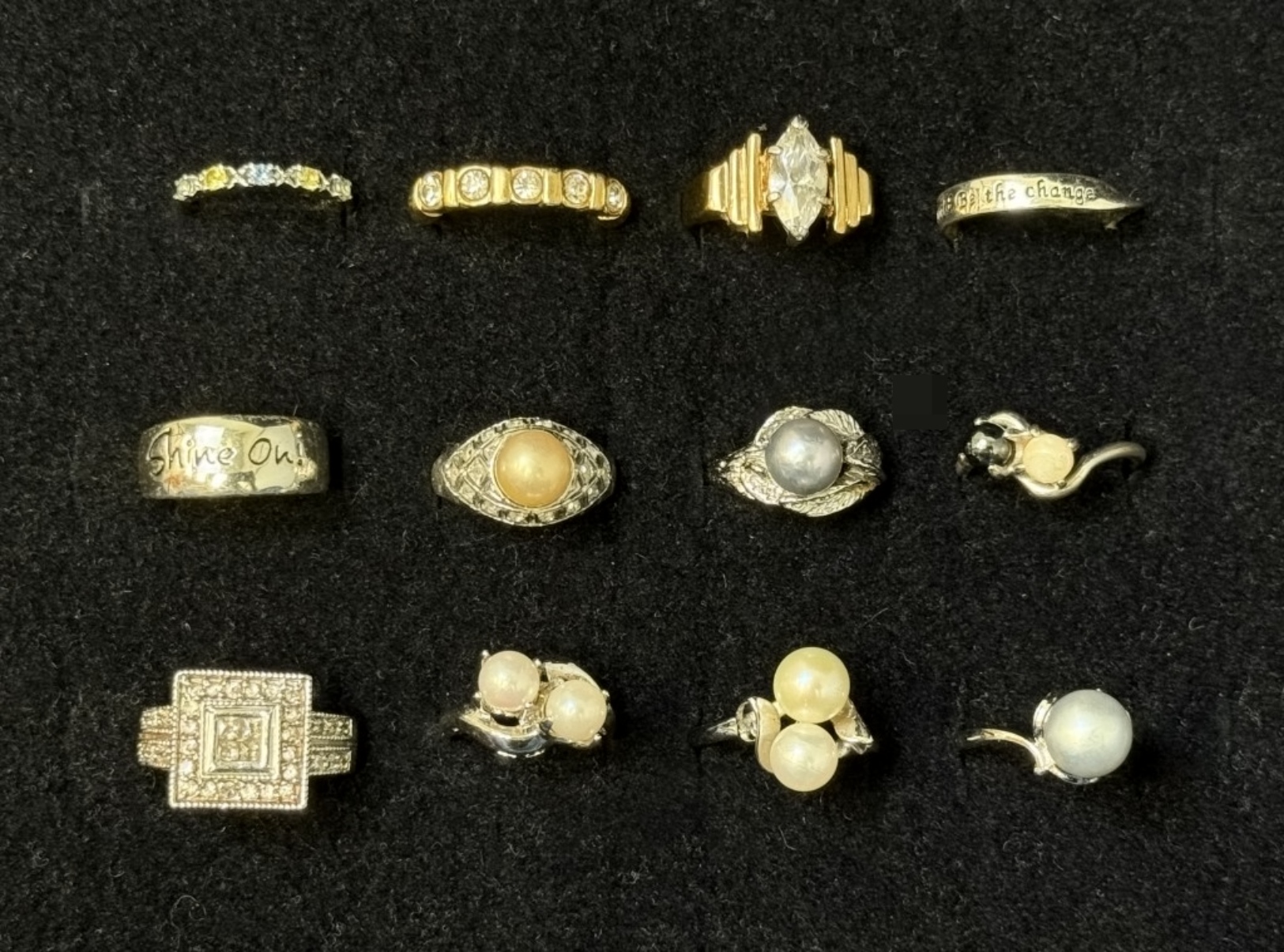 Costume Ring Lot, 12 Pcs, Faux Pearls