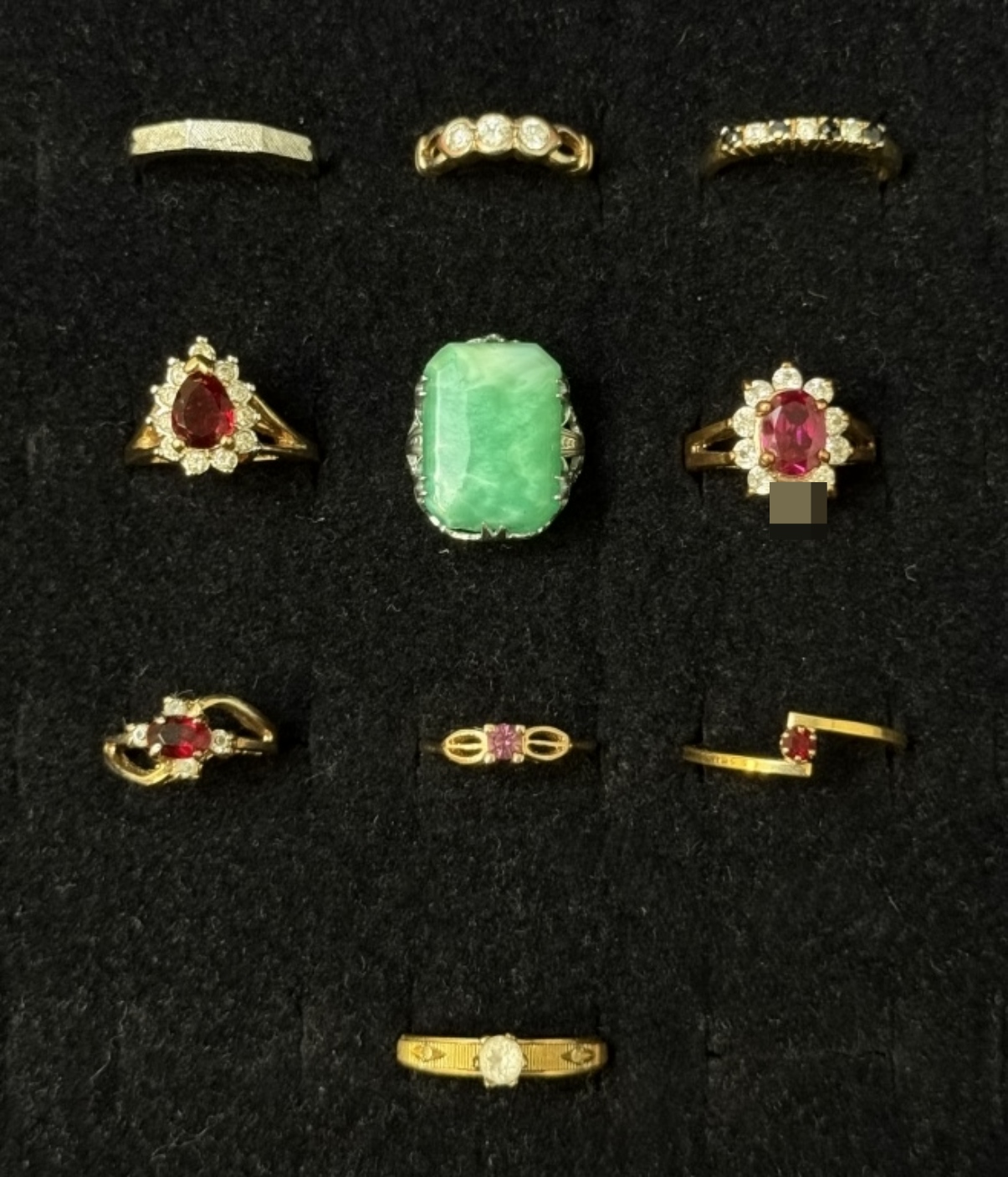 Estate Lot 10 Gold-Tone Rings, Faux Stones