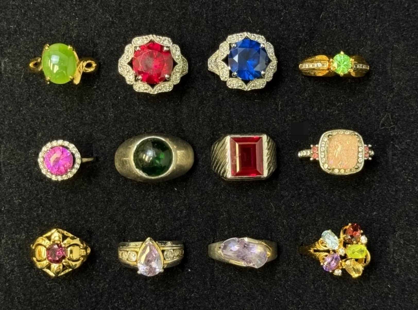 Estate Ring Lot, 12 Colorful Stone Rings
