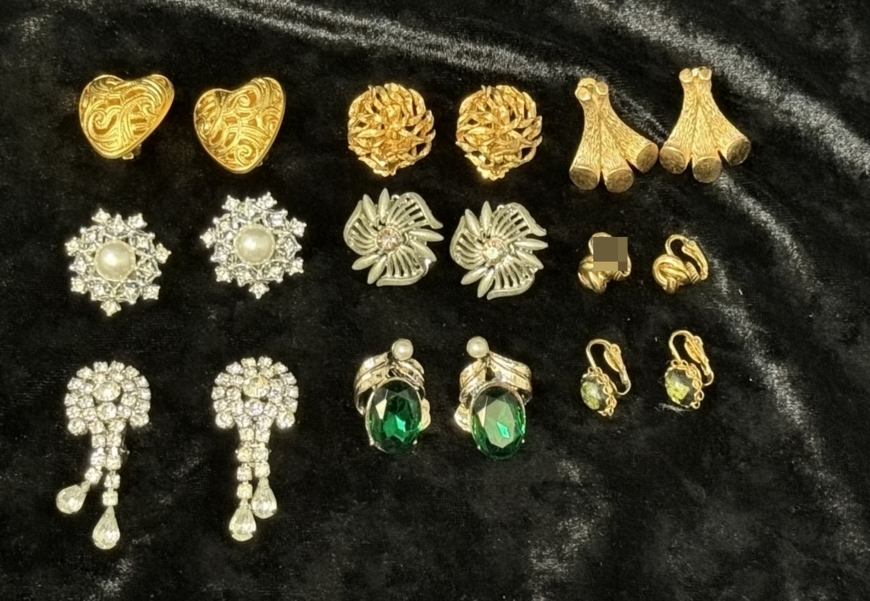 Vintage Clip Earrings Lot, 9 Sets Mixed Tones