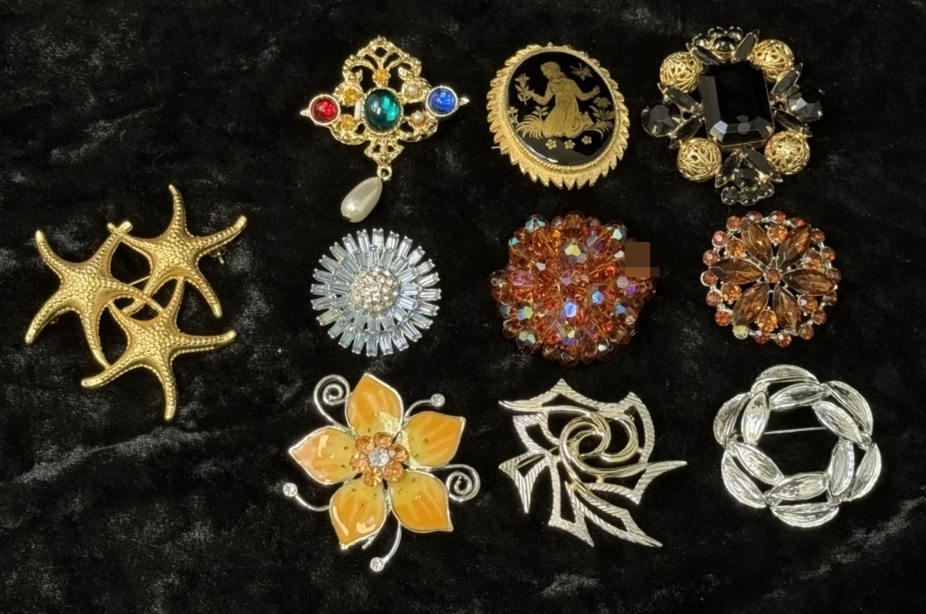 Vintage Costume Brooch Lot, 10 Pieces Mixed