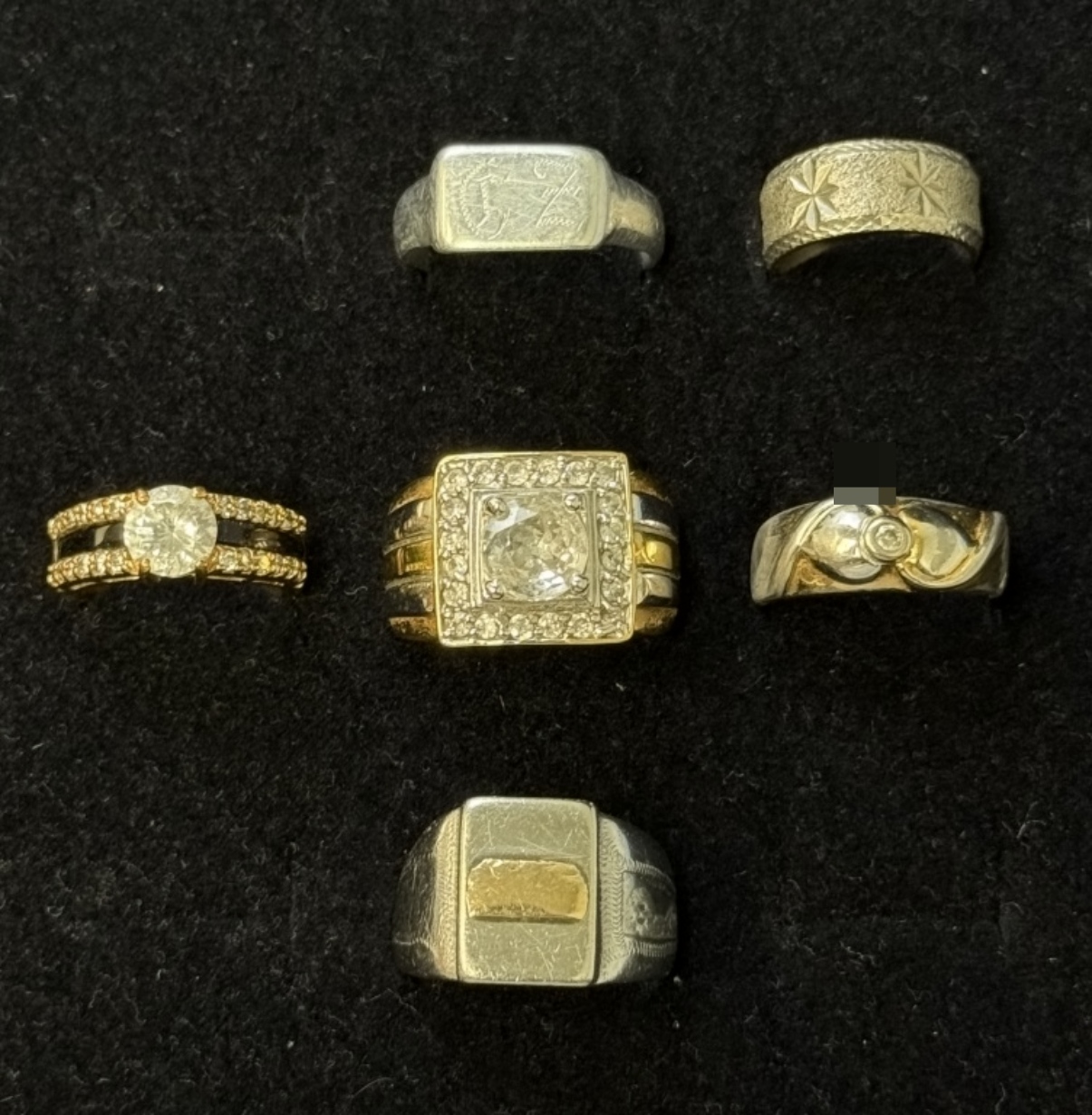 Estate Ring Lot, 6 Mixed-Tone Faux Diamonds