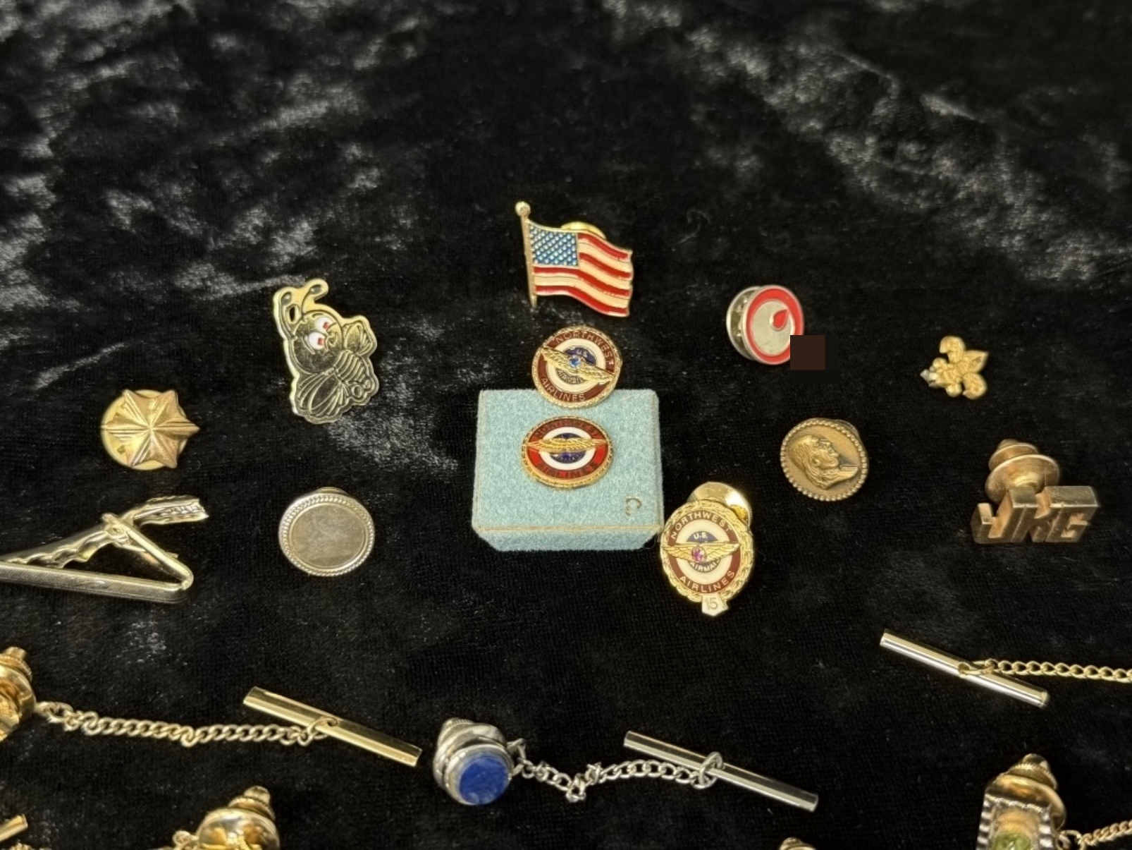 Vintage Tie Bar & Chain Lot, Airline Pins
