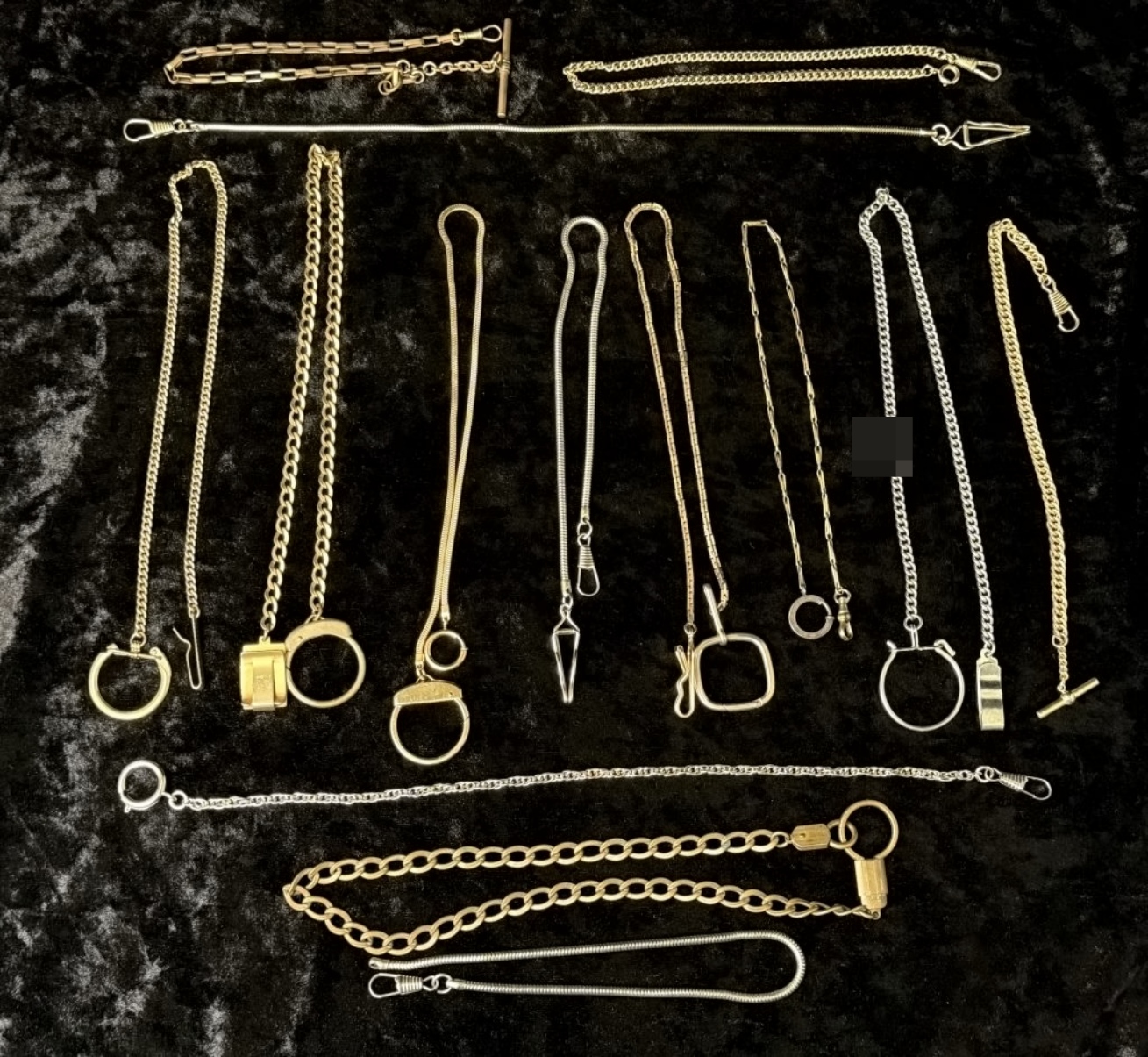 Antique Watch Chain Lot, 14 Pieces Mixed