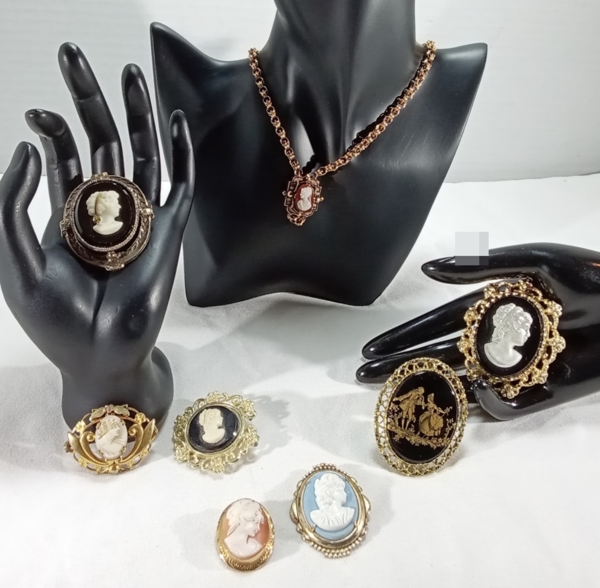Vintage Gold-Tone Cameo Jewelry Lot, 8 Pieces