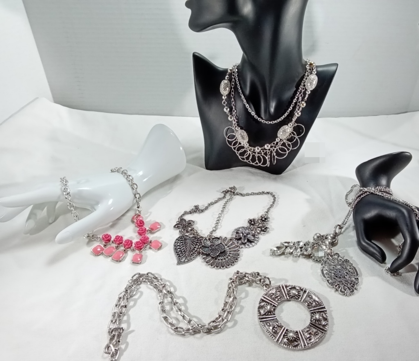 Silver-Tone Costume Jewelry Lot, 6 Pieces Mixed