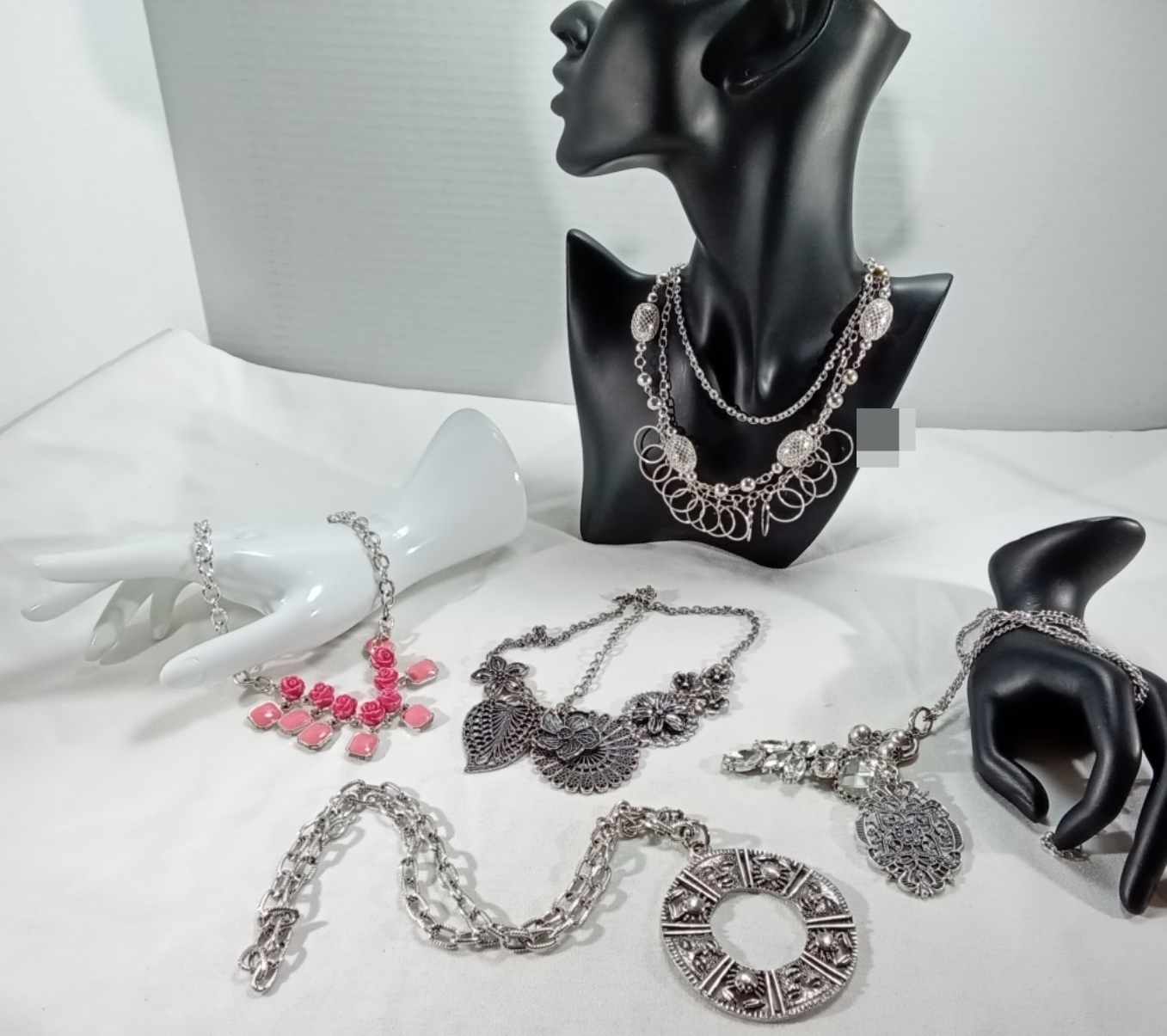 Silver-Tone Costume Jewelry Lot, 6 Pieces Mixed