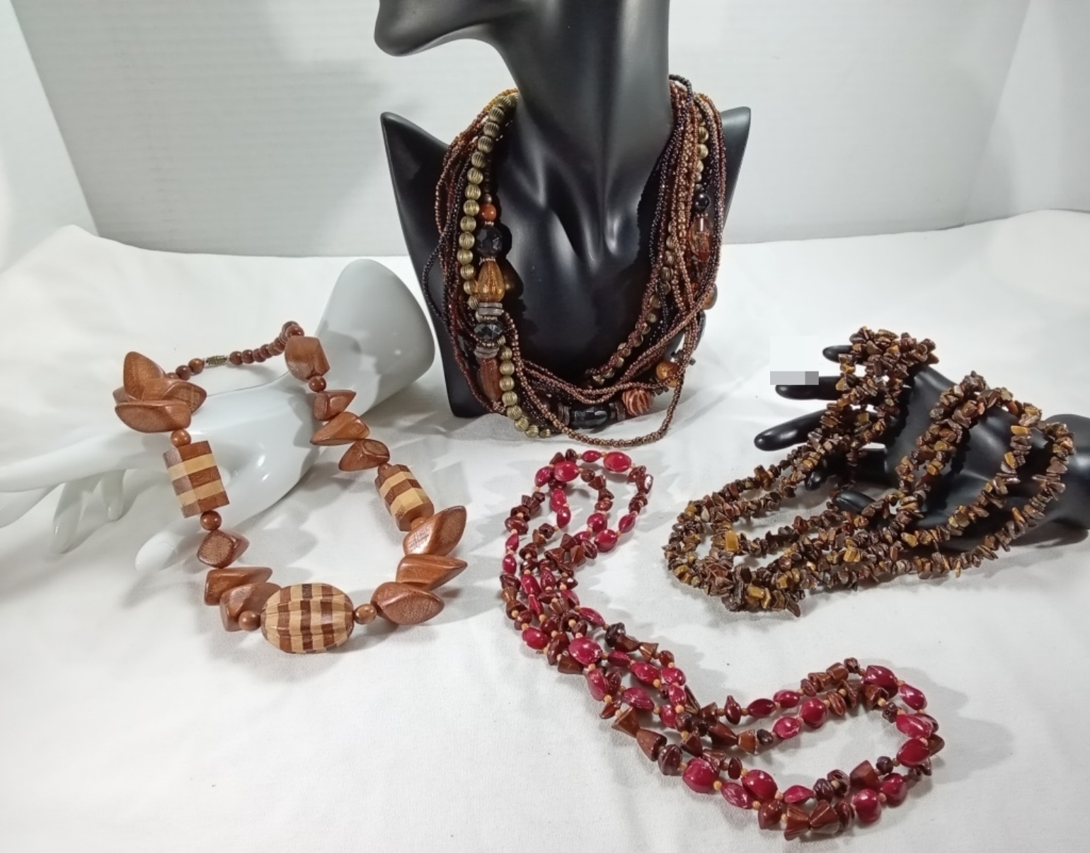 Beaded Necklace Lot, Natural Stone & Wood