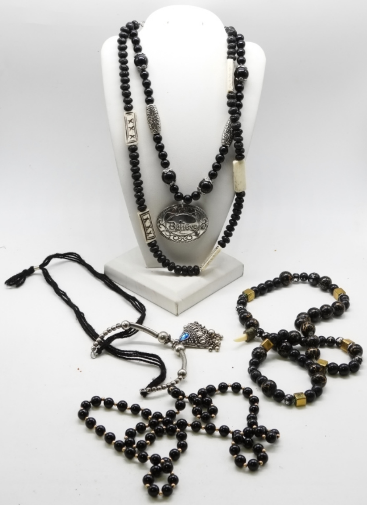 (5) Black Beaded and Pendant Necklaces