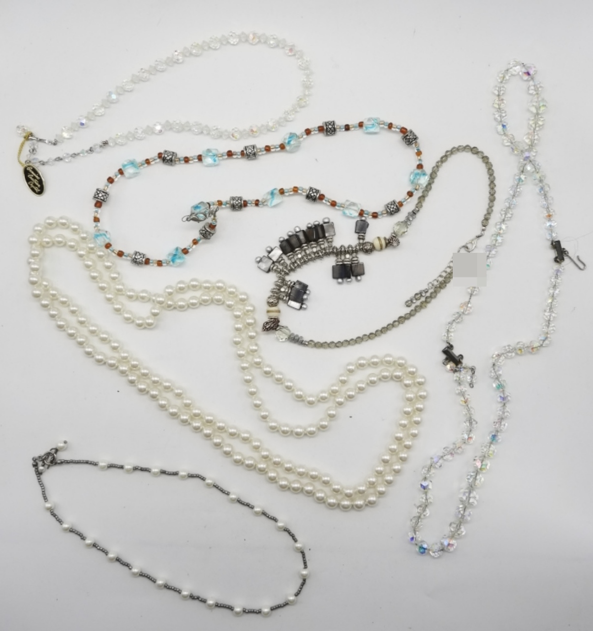 (6) Clear Bead & Faux Pearl Necklaces