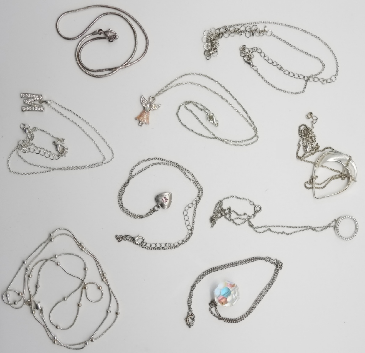 (9) Silver Tone Necklaces