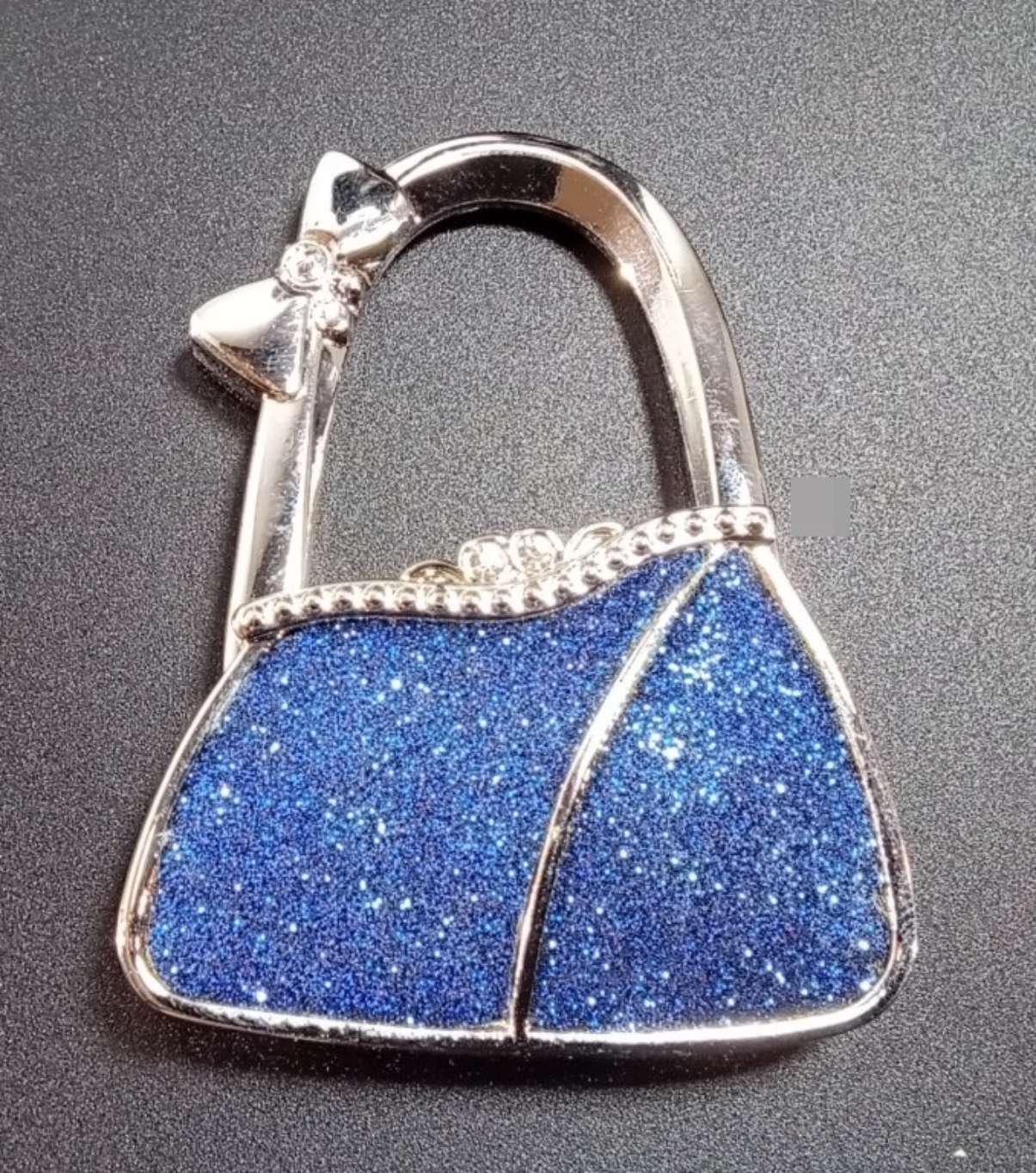 Silver-Tone Rhinestone Handbag Charm, Blue Glitter