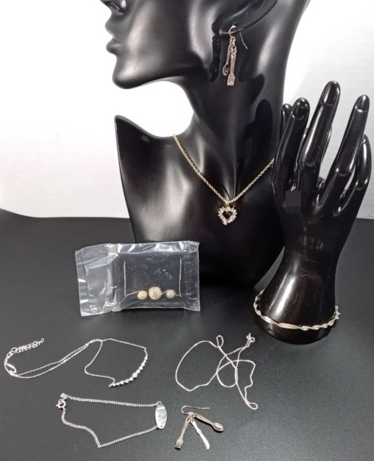 Silver and Gold-Tone Rhinestone Jewelry Lot, 7 Pie