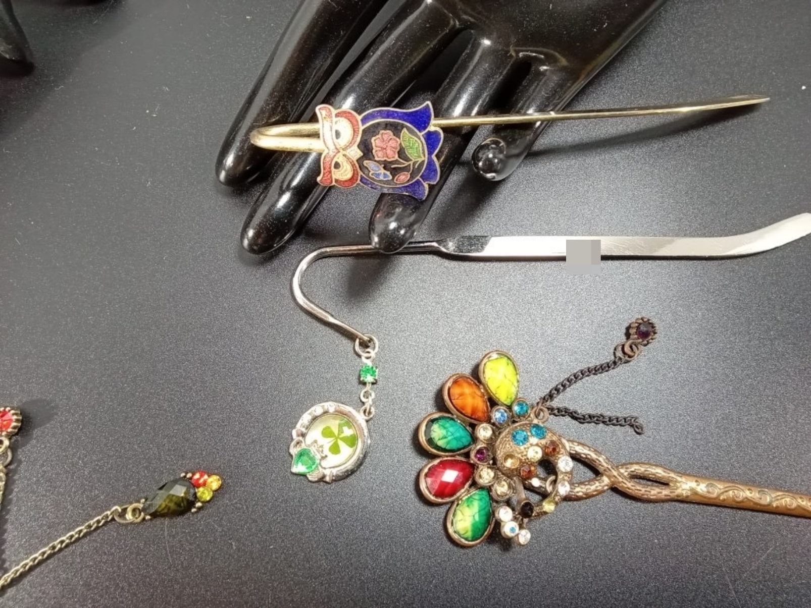 Vintage Costume Hair Pins, 4-Piece Set, Silver & G