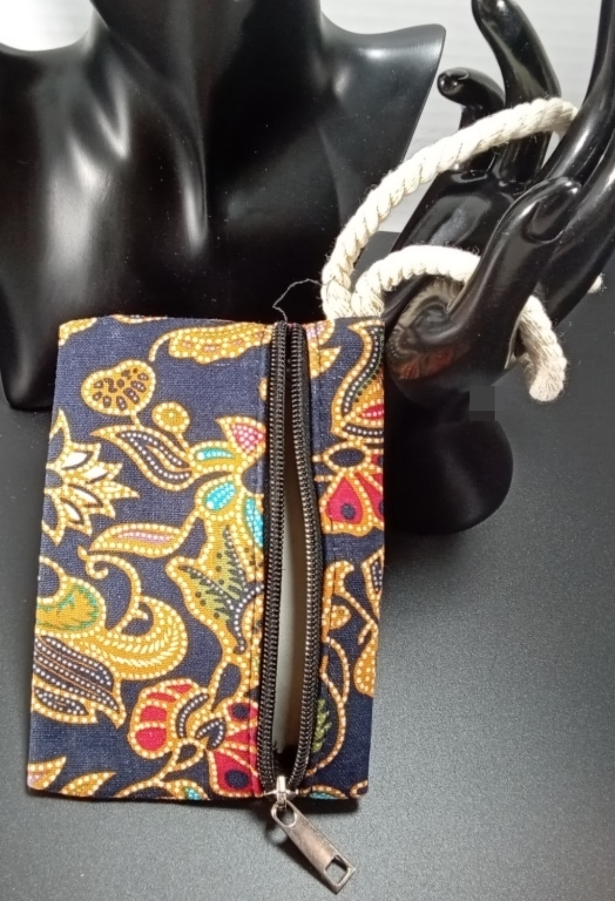 Fabric Zip Pouch, Navy Yellow Red