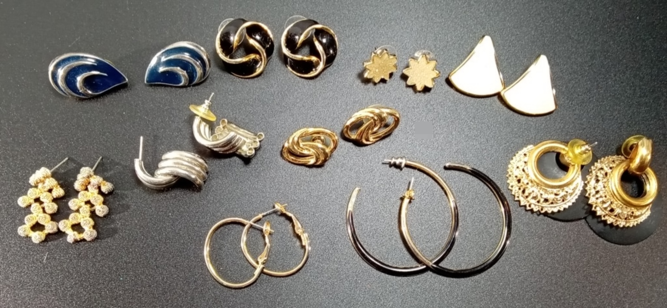 Vintage Gold-Tone Silver-Tone Earring Lot, 10 Piec