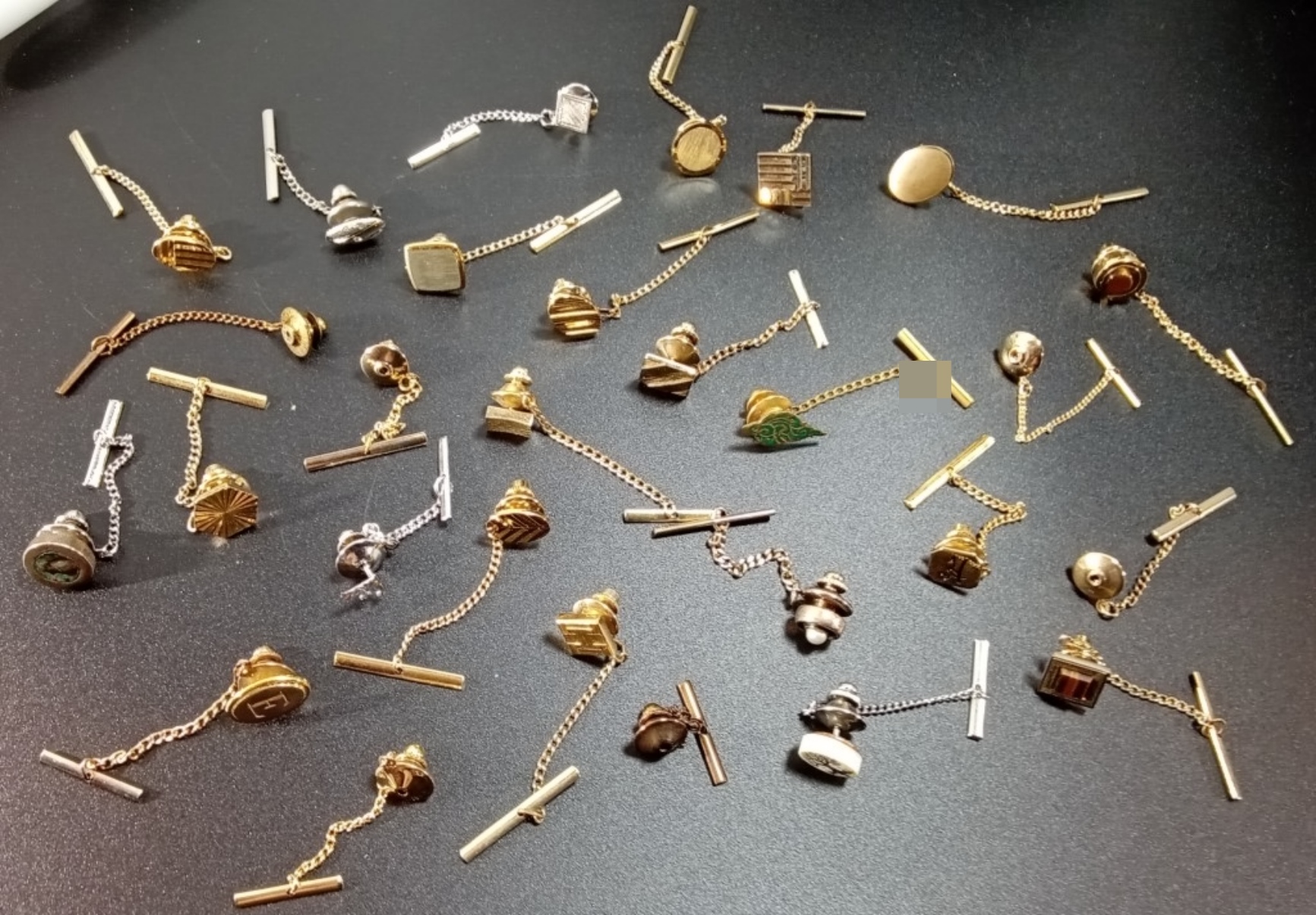 Vintage Gold & Silver Tone Tie Tack Lot, 26 Pieces