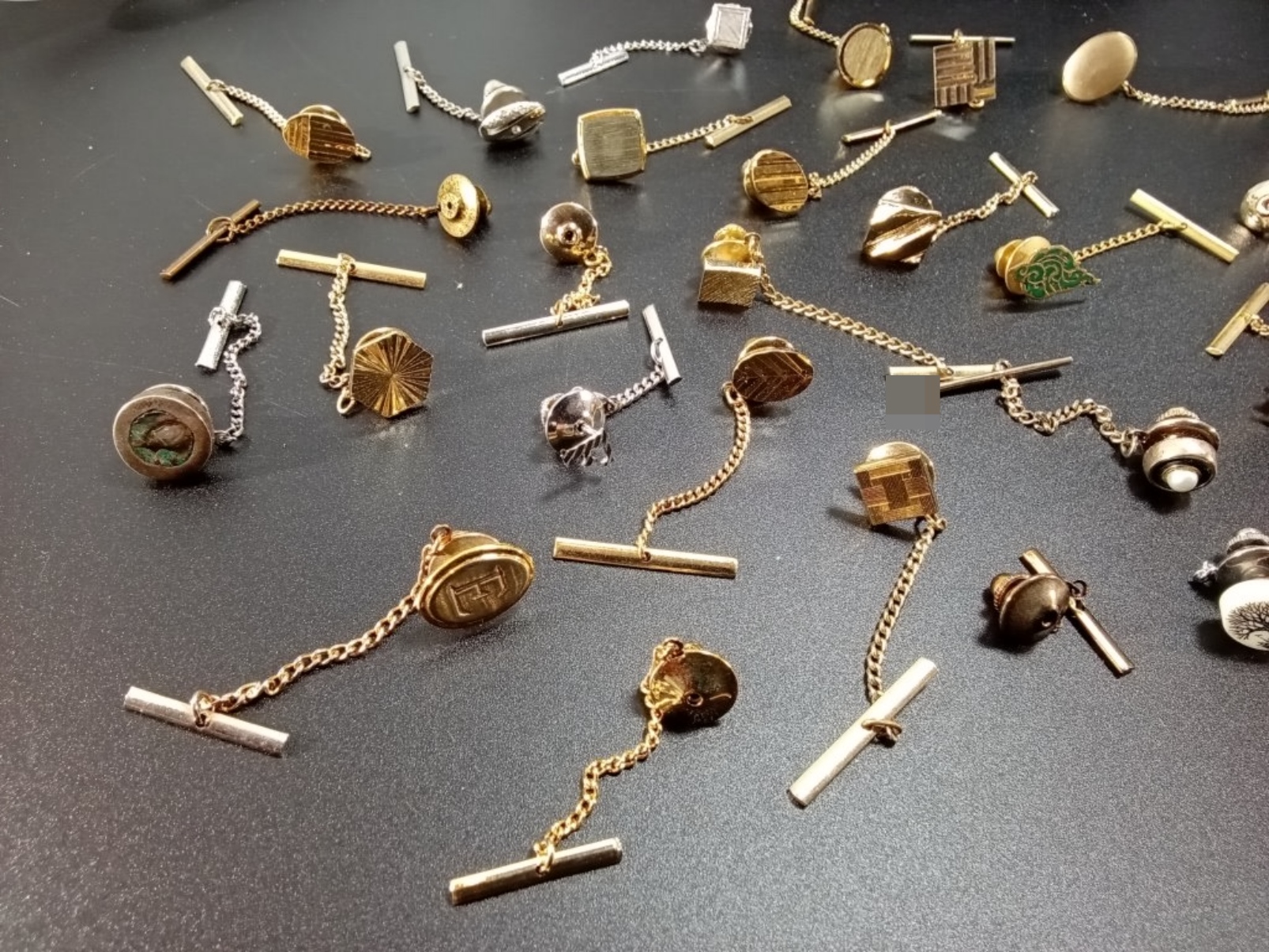 Vintage Gold & Silver Tone Tie Tack Lot, 26 Pieces
