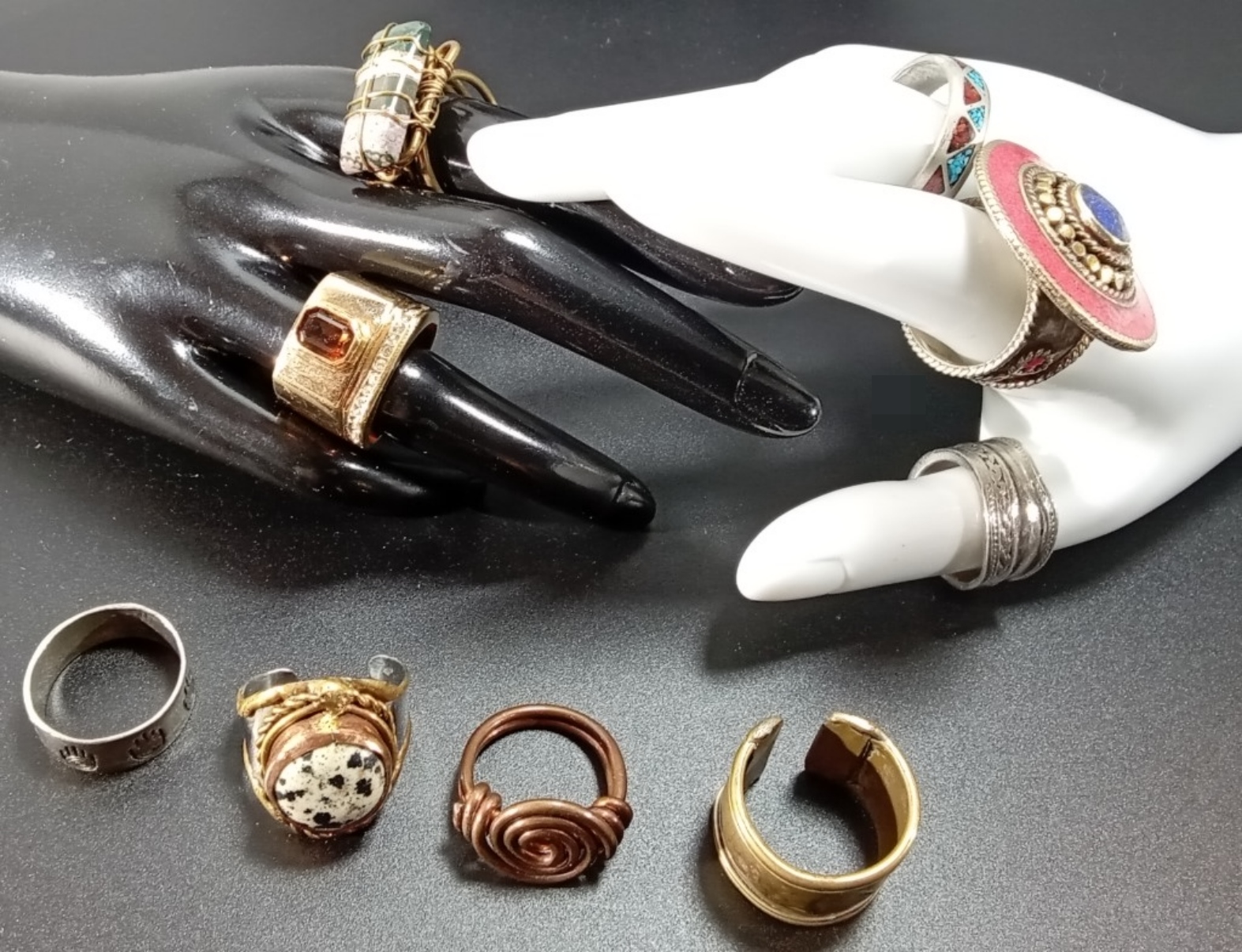 Vintage Mixed Metal Ring Lot, 9 Pieces