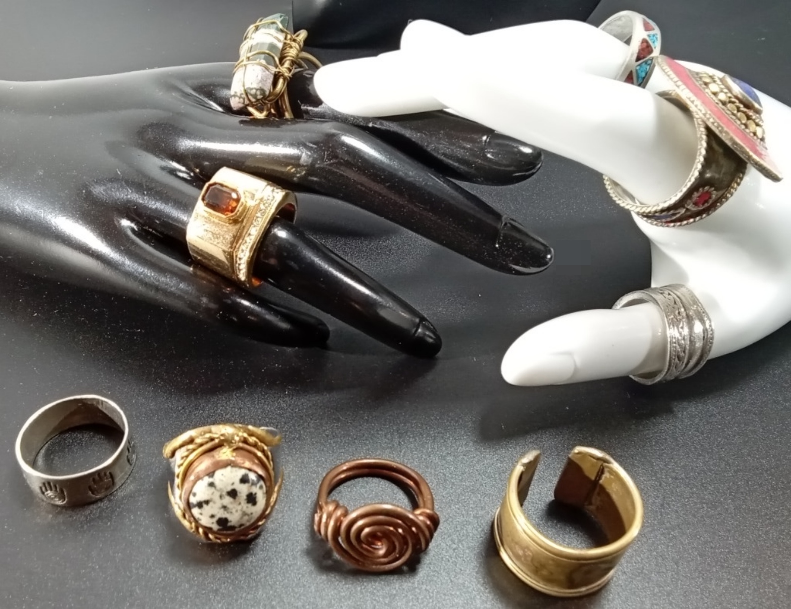Vintage Mixed Metal Ring Lot, 9 Pieces