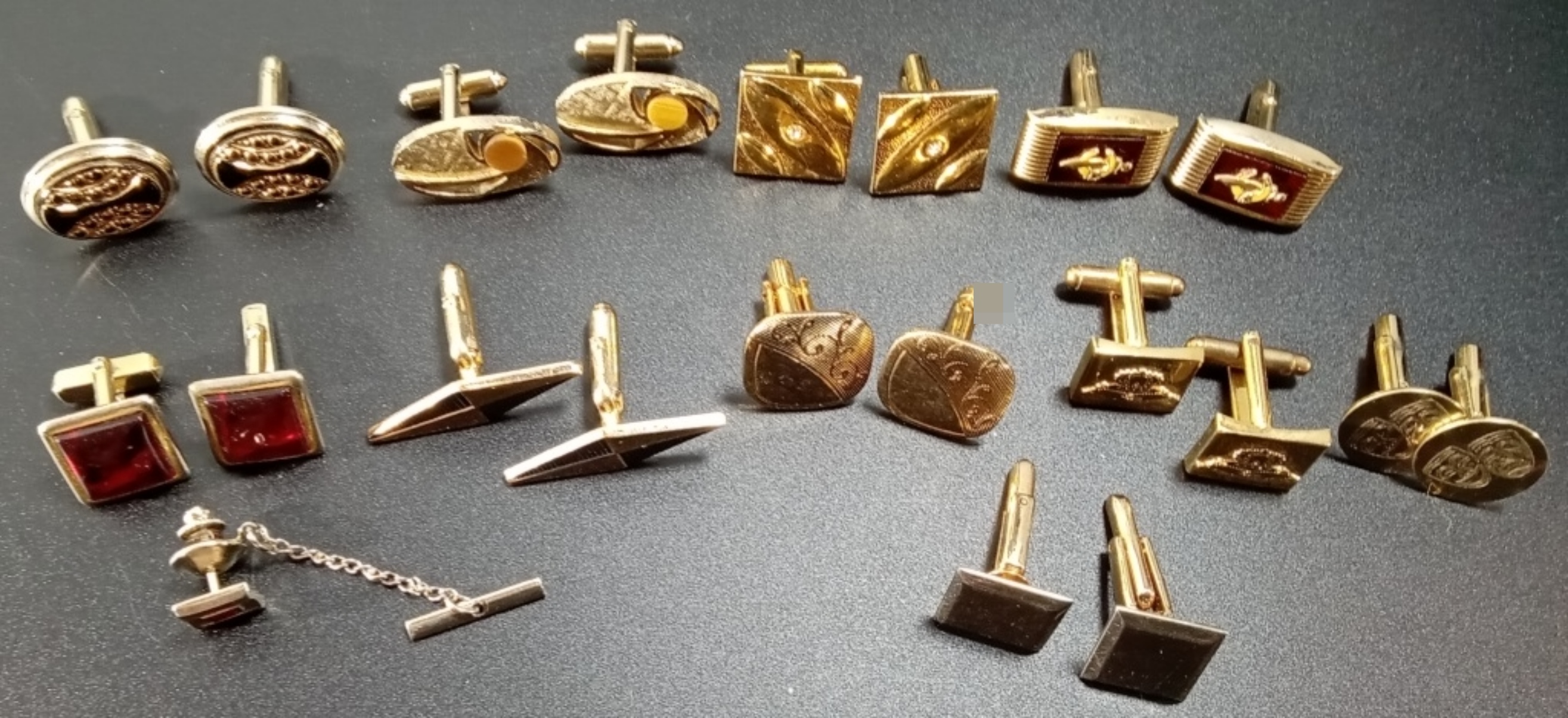 Gold-Tone Rhinestone Cufflink Lot, 11 Pieces