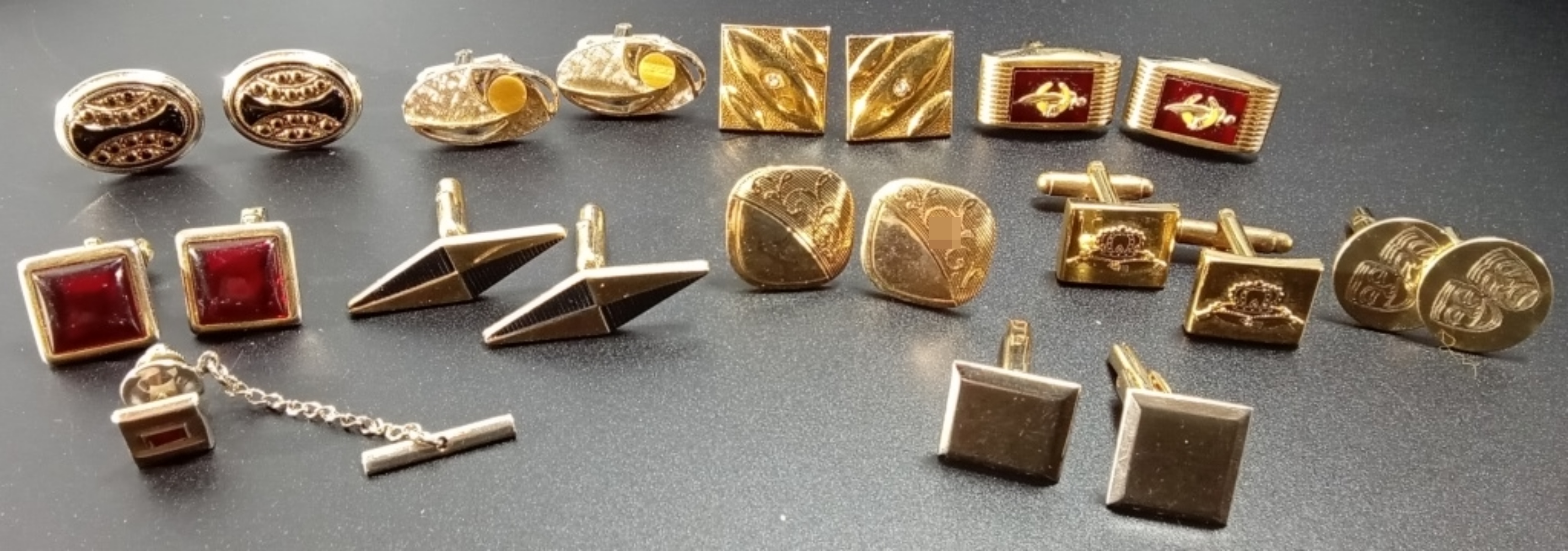 Gold-Tone Rhinestone Cufflink Lot, 11 Pieces