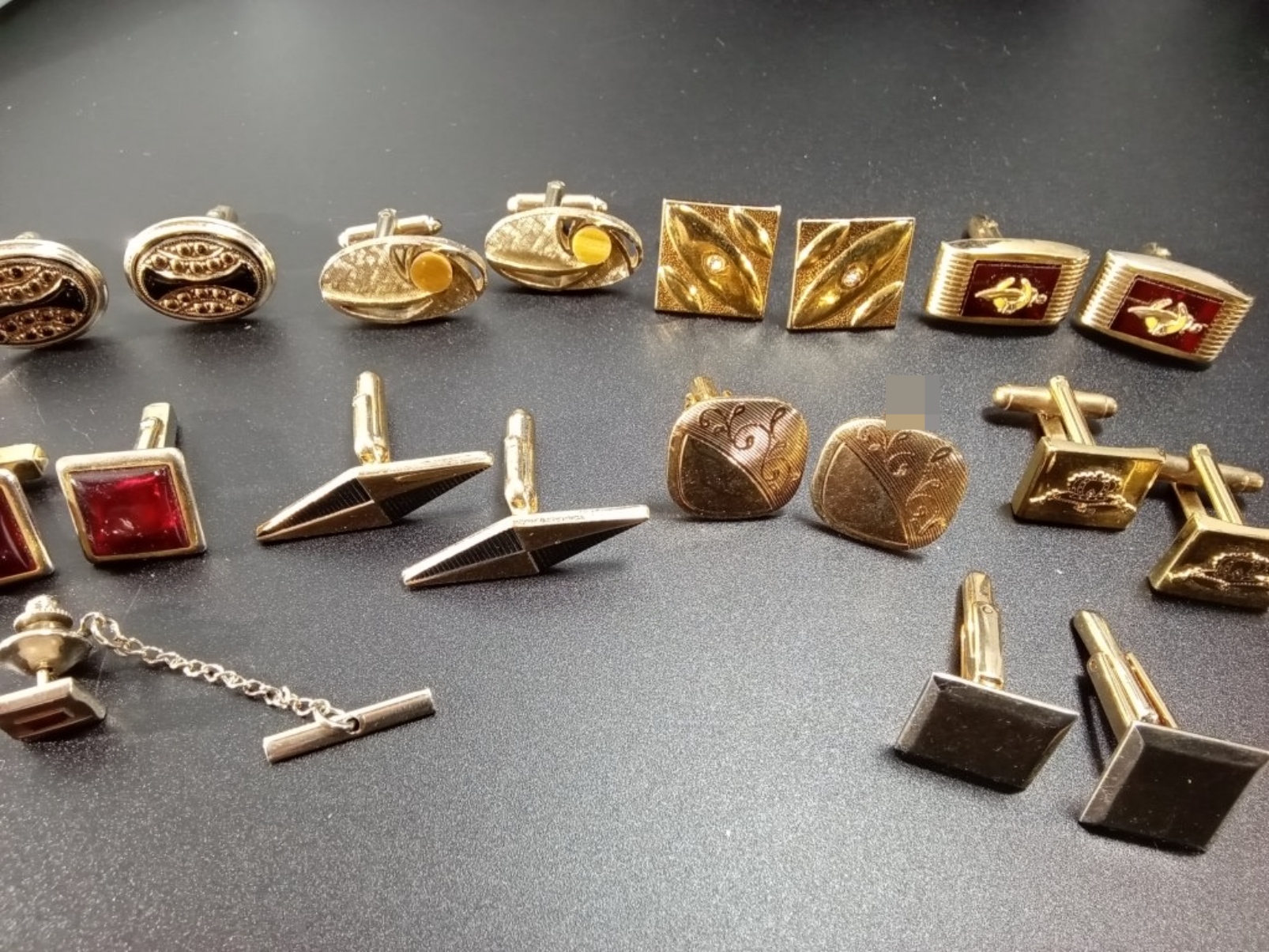 Gold-Tone Rhinestone Cufflink Lot, 11 Pieces