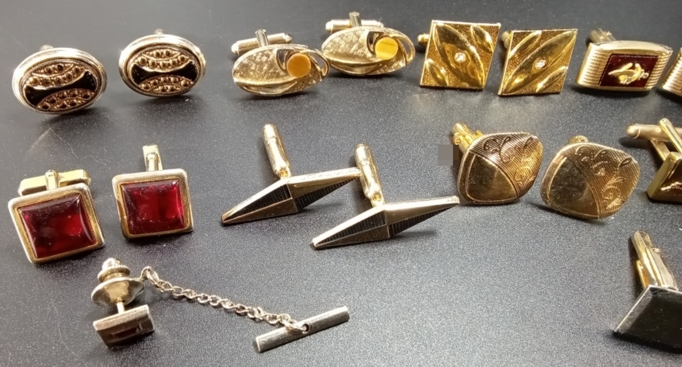 Gold-Tone Rhinestone Cufflink Lot, 11 Pieces