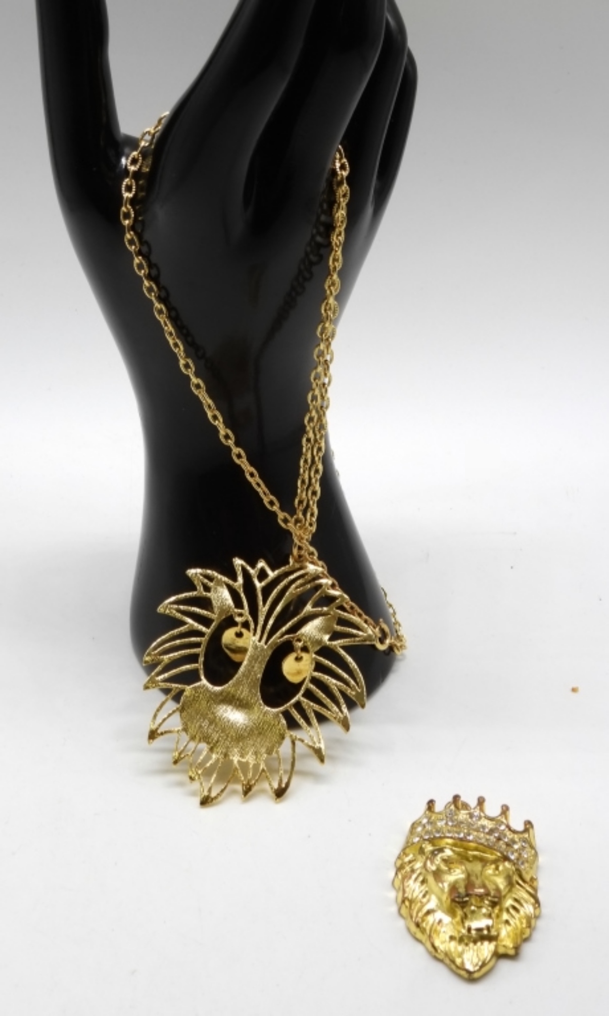(2) Gold-Tone Lion Pendants (1) Chain