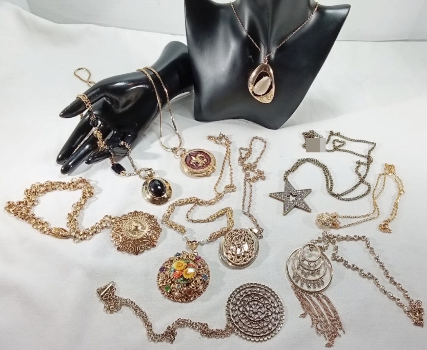 Vintage Gold-Tone Rhinestone Necklace Lot, 10 Piec