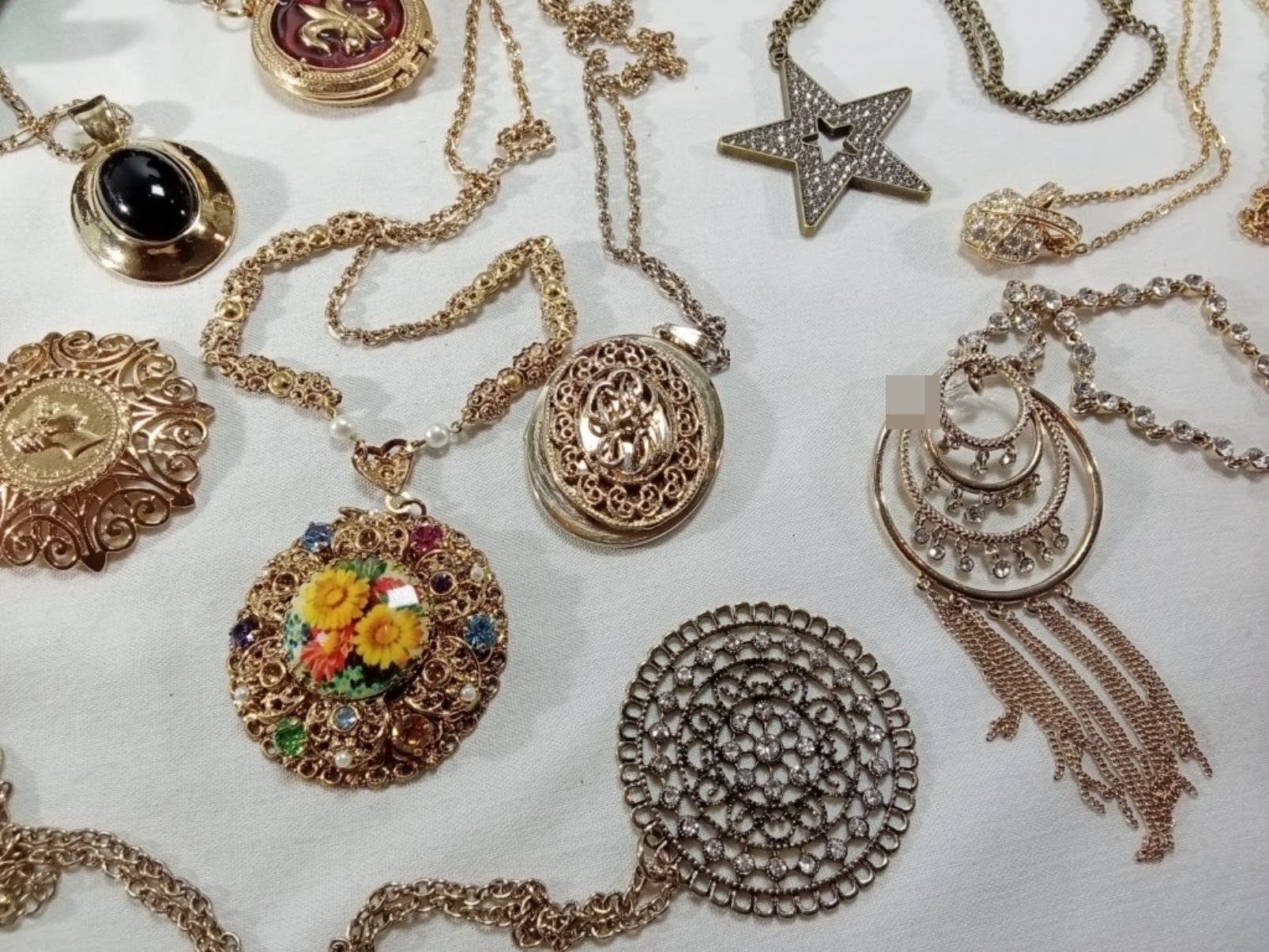 Vintage Gold-Tone Rhinestone Necklace Lot, 10 Piec