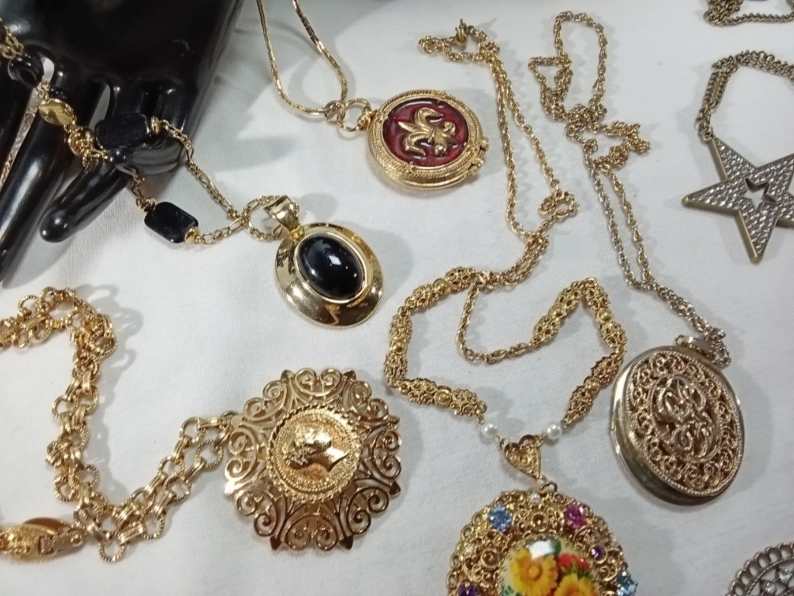 Vintage Gold-Tone Rhinestone Necklace Lot, 10 Piec