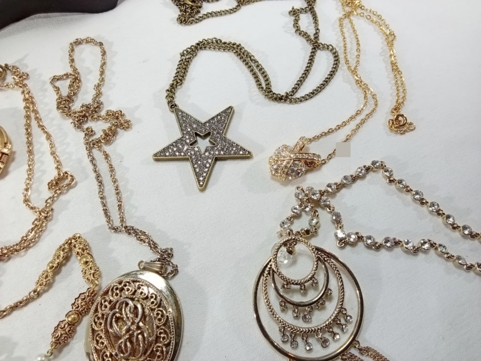 Vintage Gold-Tone Rhinestone Necklace Lot, 10 Piec