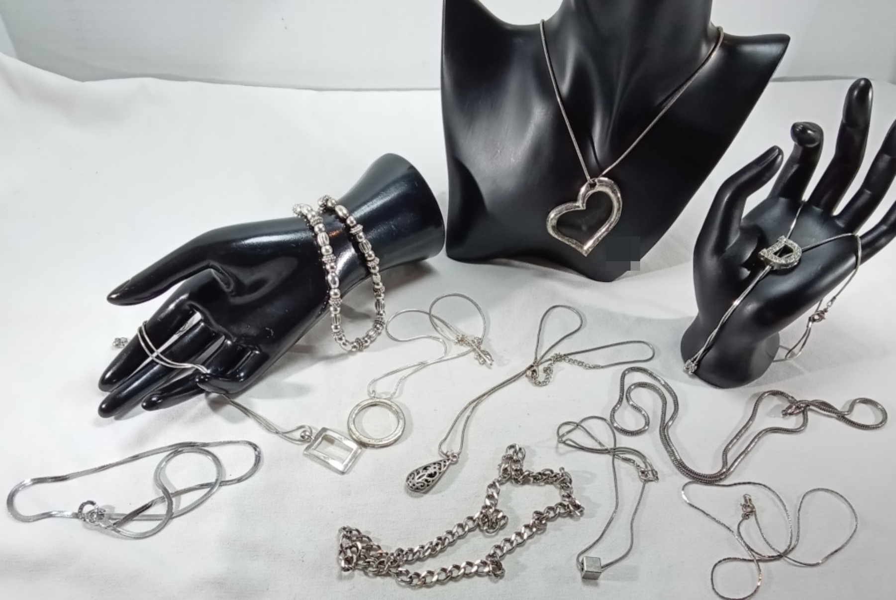 Silver-Tone Rhinestone Necklace Lot, 11 Pieces